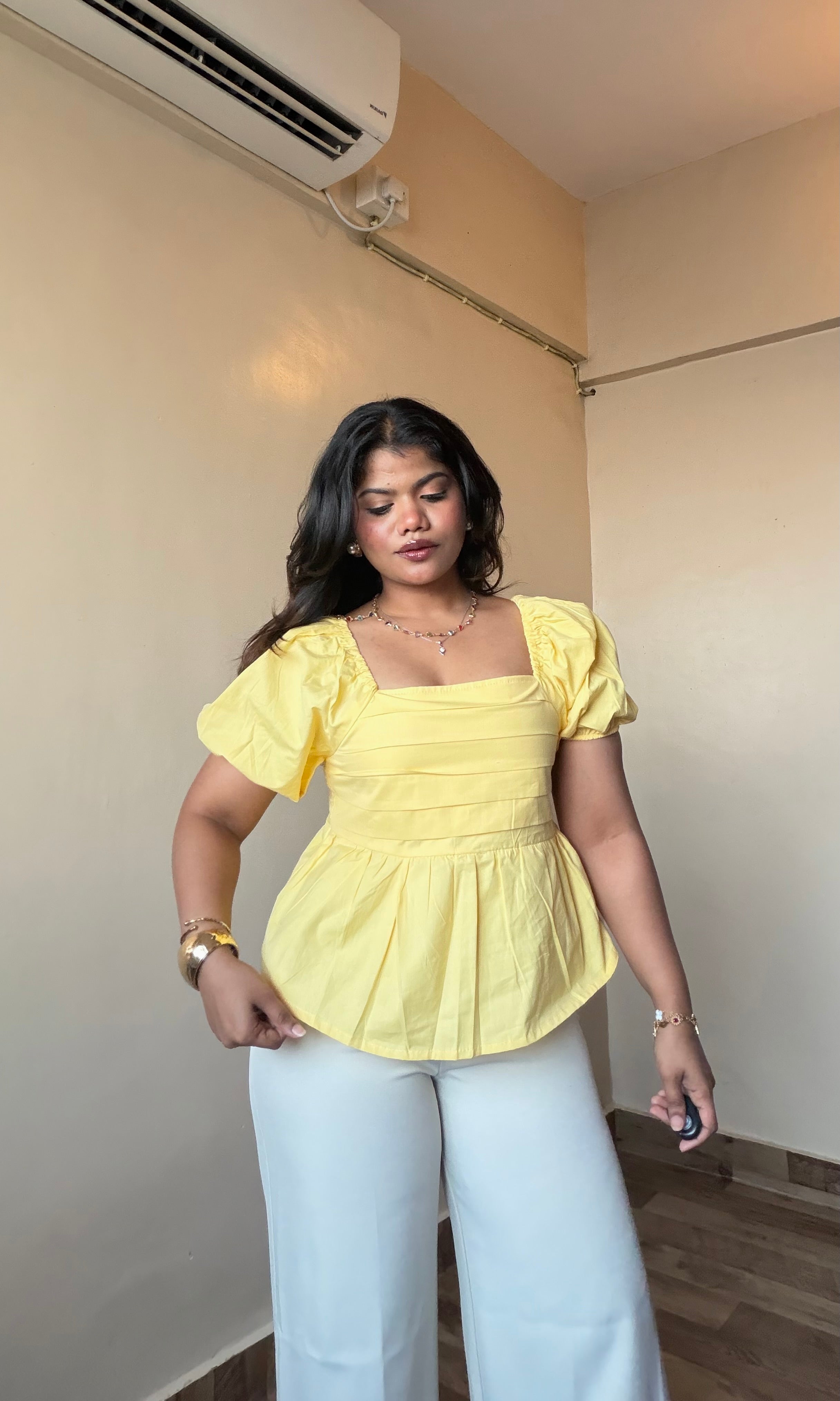 Square Neck Puff Peplum Top