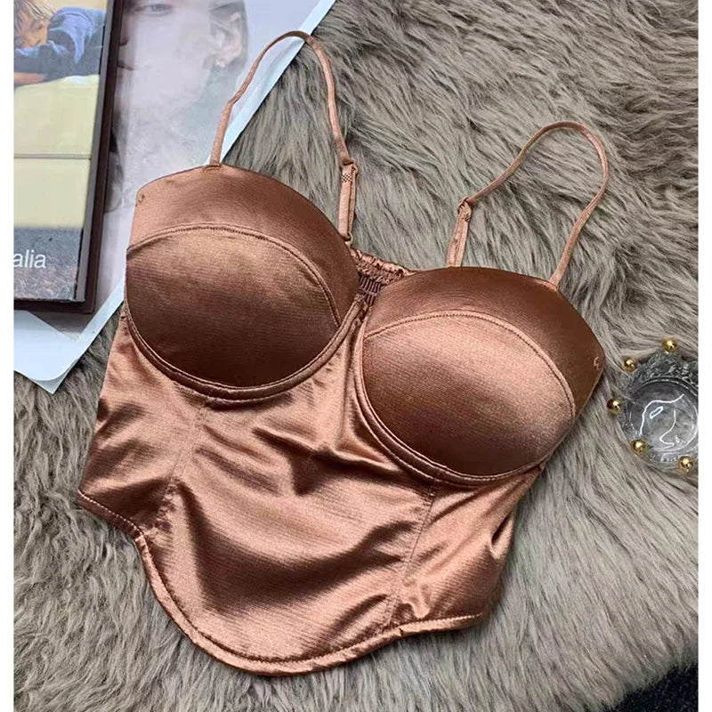 Satin Padded Corset Top With Adjustable Straps