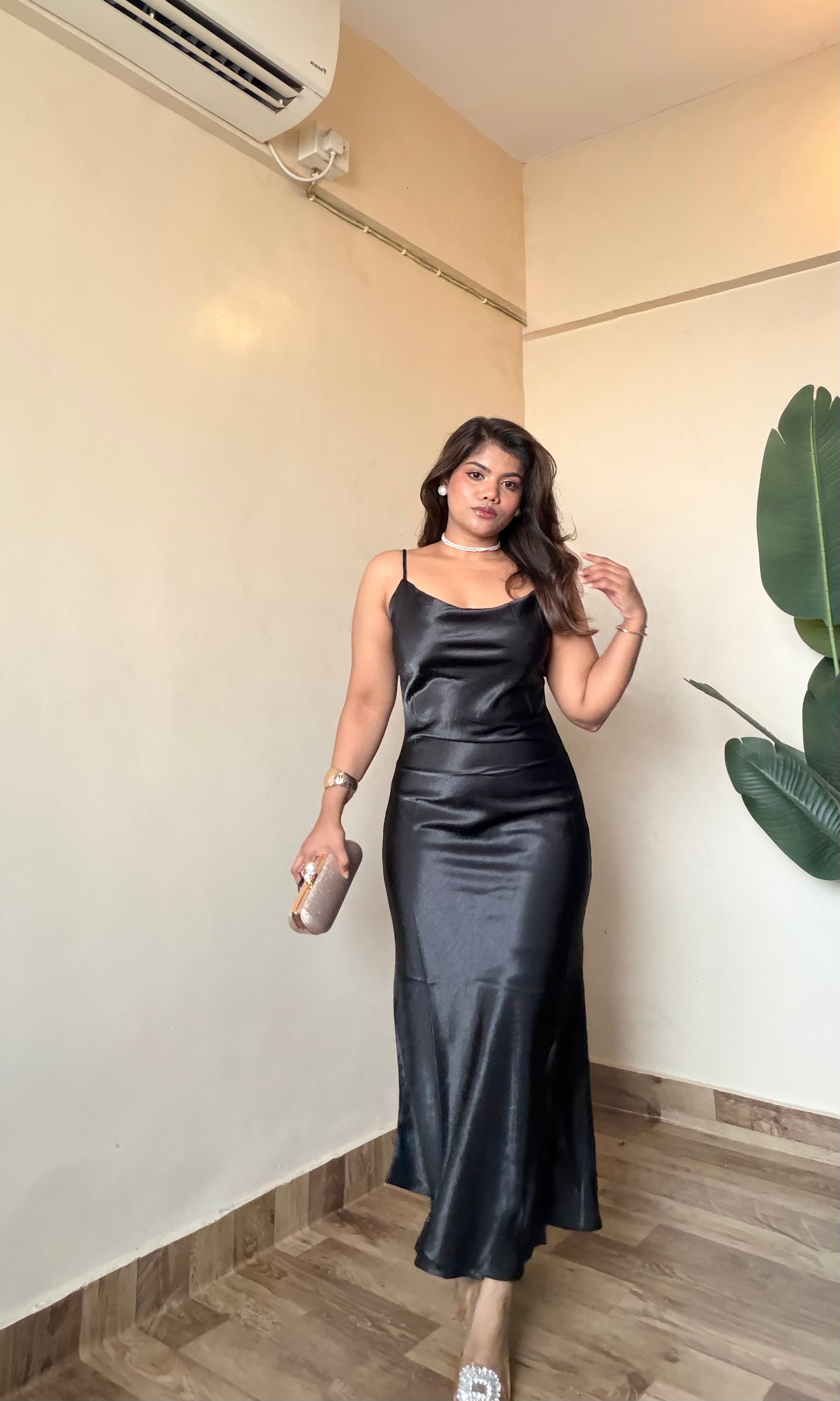 Black Satin Slip Dress
