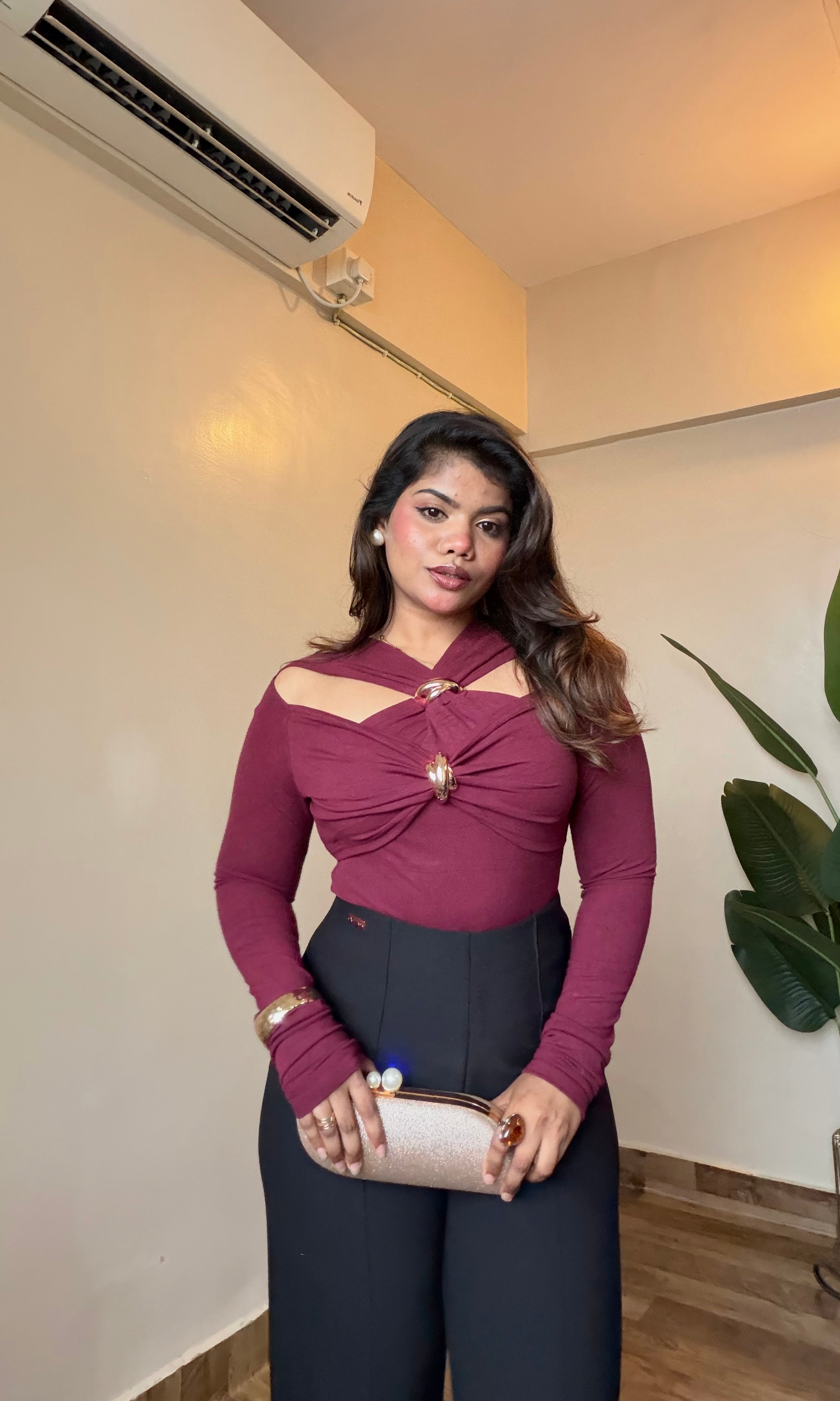 Metallic Twisted Front Cutout Top