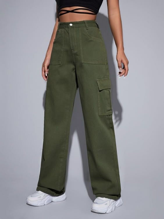 Highwaist Olive Green Cargo Denim