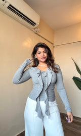 Ruffle V Neck Ruched Rose Detailing Top #9929