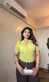 V Neck Lacework Half Sleeve Top