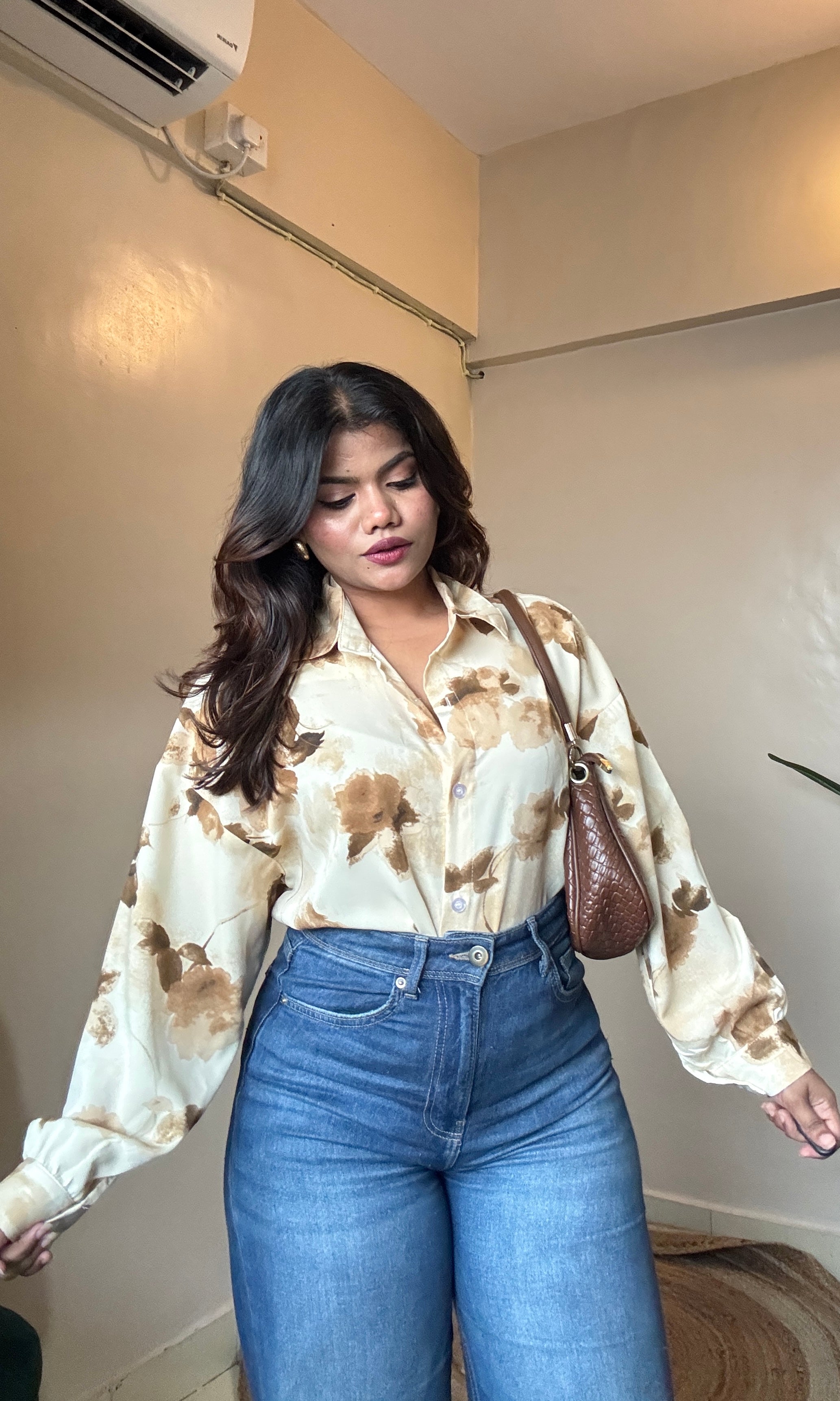 Beige Floral Printed Imported Shirt
