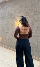 Round Neck Backless Crossover In-Built Padded Top