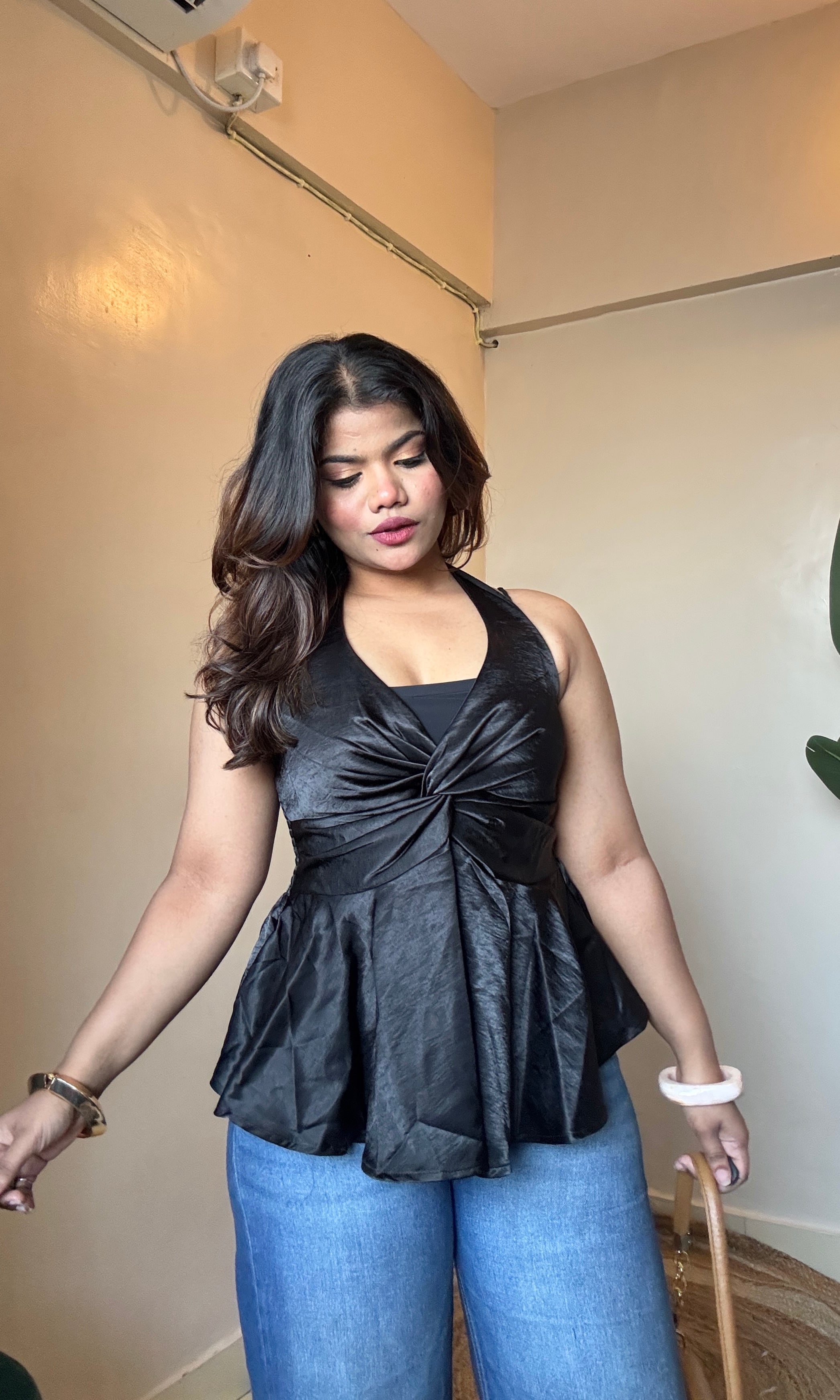 Halter Neck Satin Crossover Top
