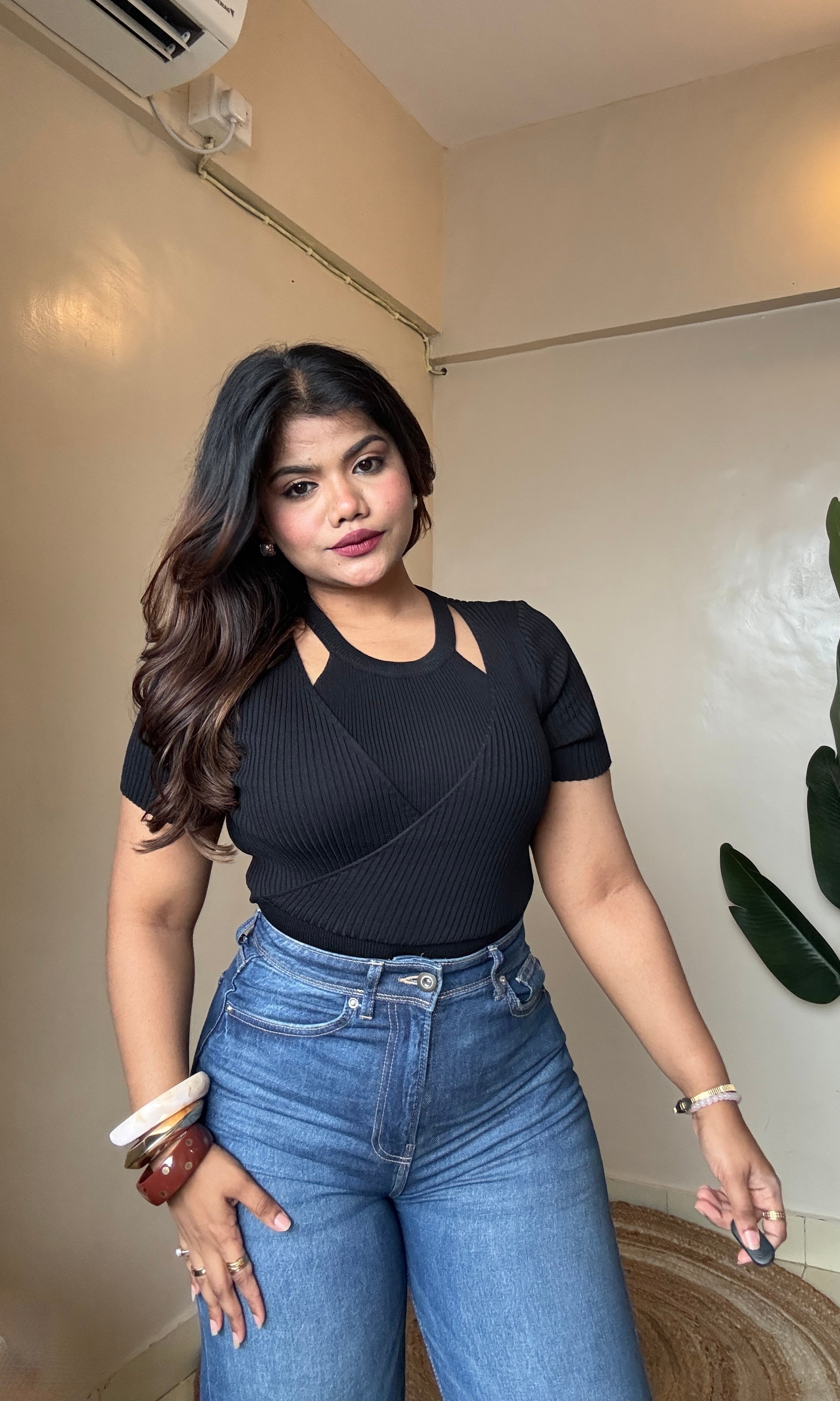 Halter Neck Wrap Ribbed Top
