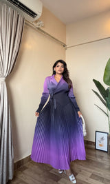 Ombre Pleated Tie-Up Dress
