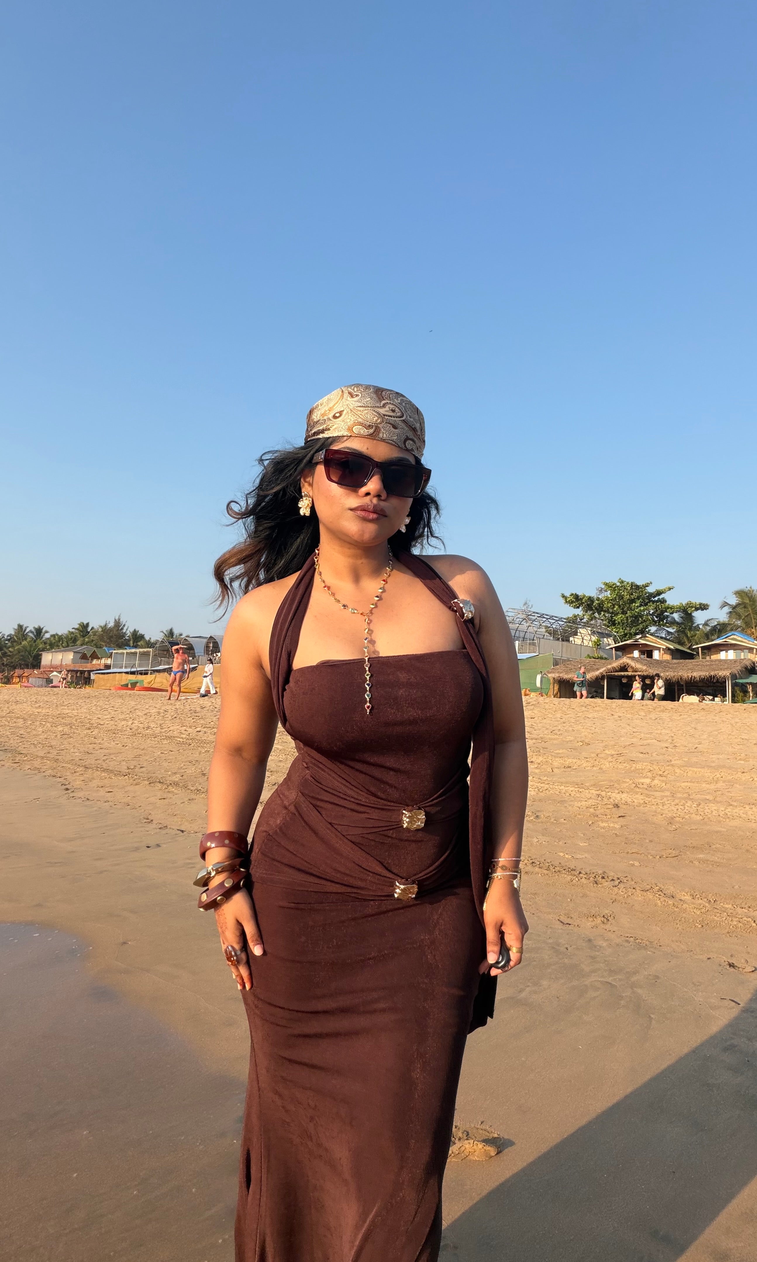 Premium Metallic-Brochure Halter Neck Bodycon Dress