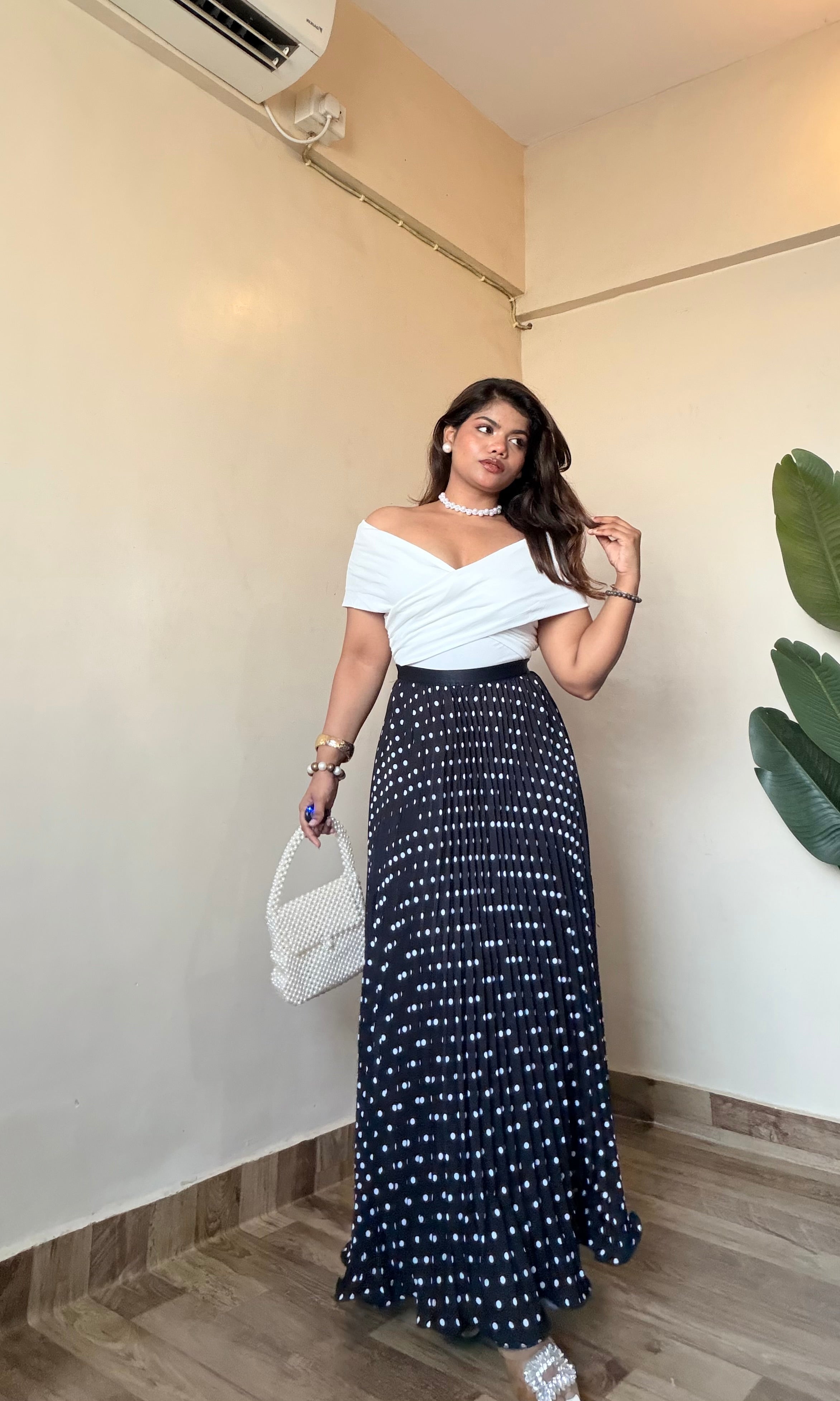 Polka Dot Pleated Skirt