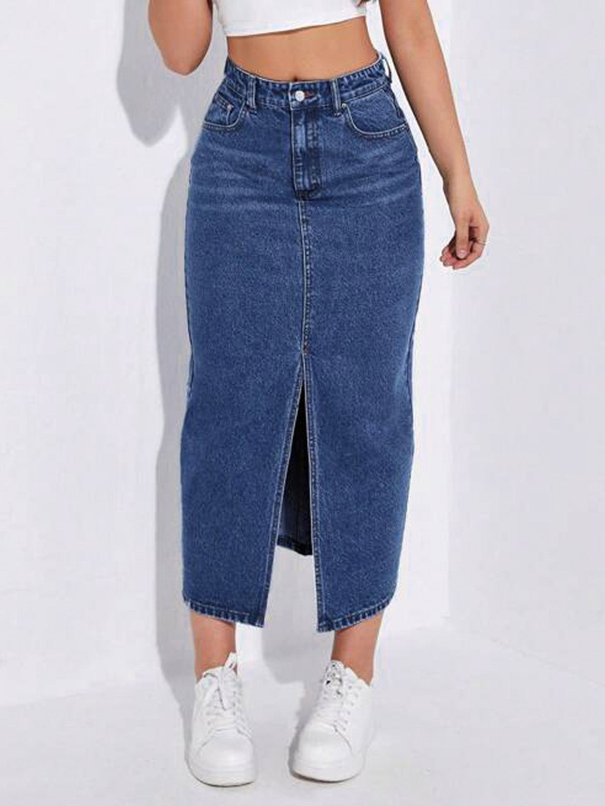 Dark Blue Whisker Denim Skirt