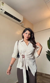 Striped Tie-Up Wrap Shirt