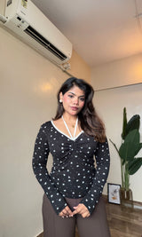 Heart Printed Ruched Top