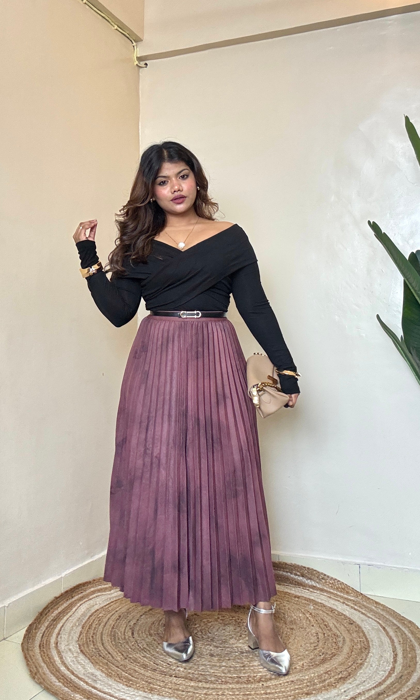 Blush Maroon Pleated Skirt