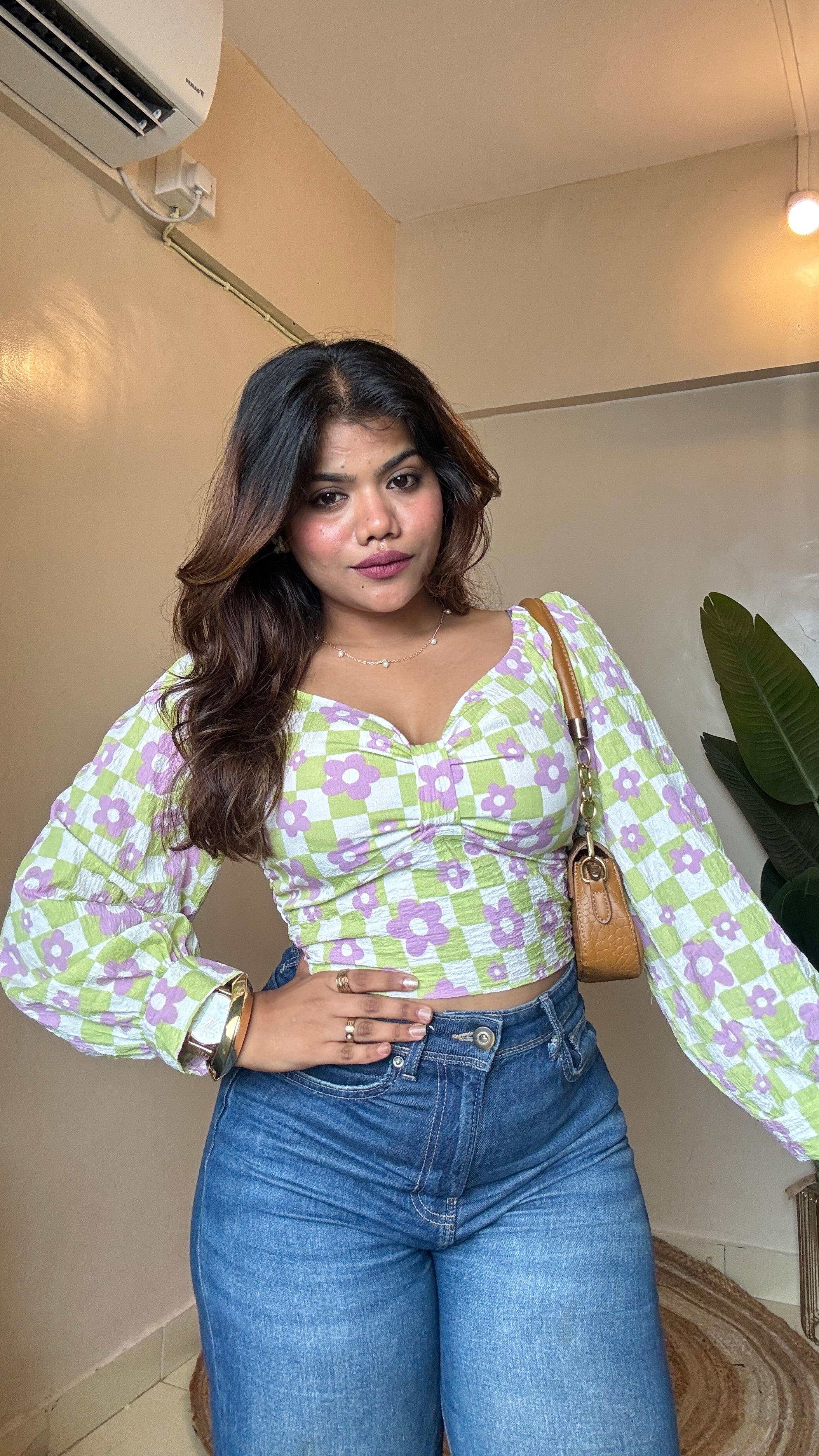 Block Printed Puffy Sleeve Top