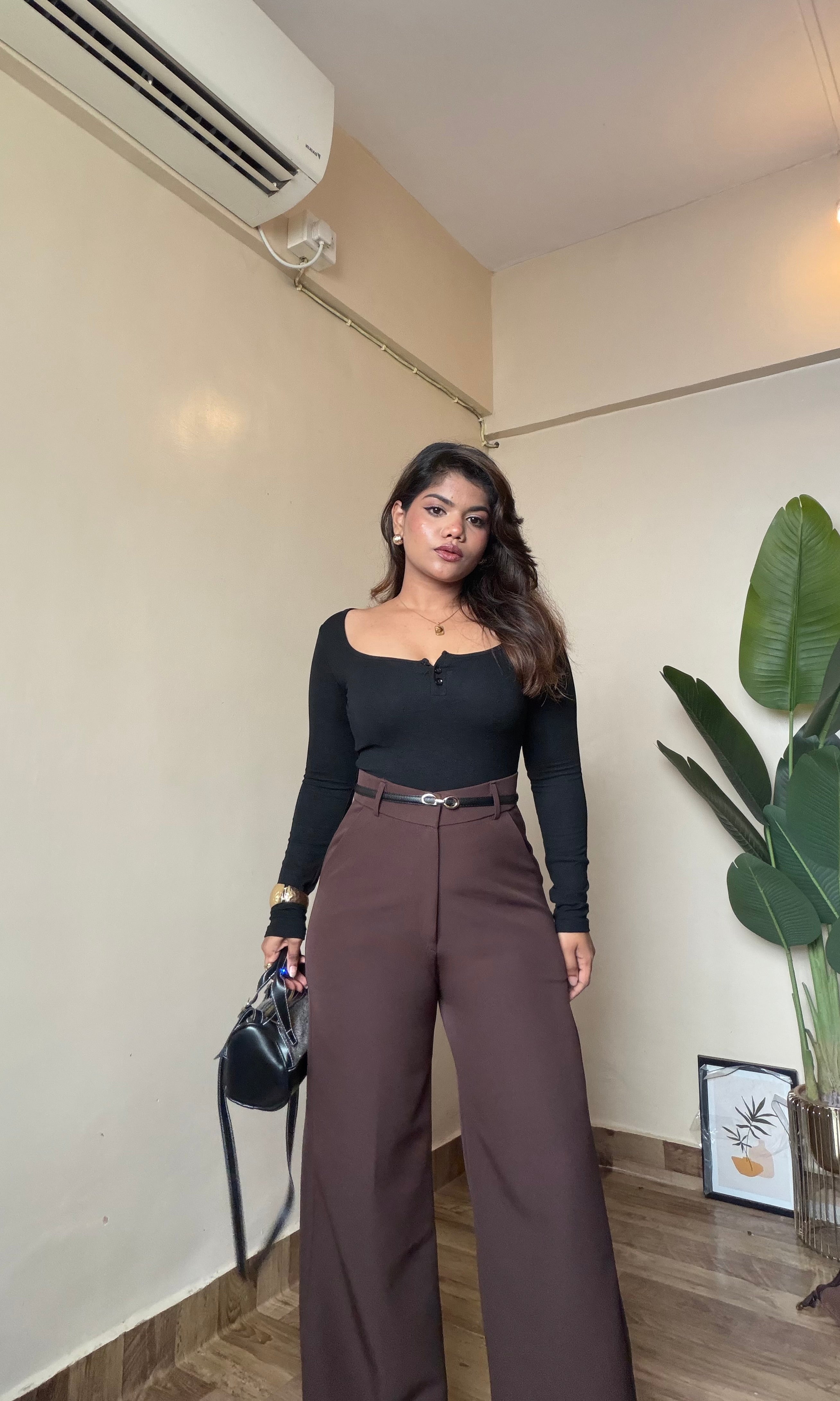 Brown High Waist Trouser With Belt