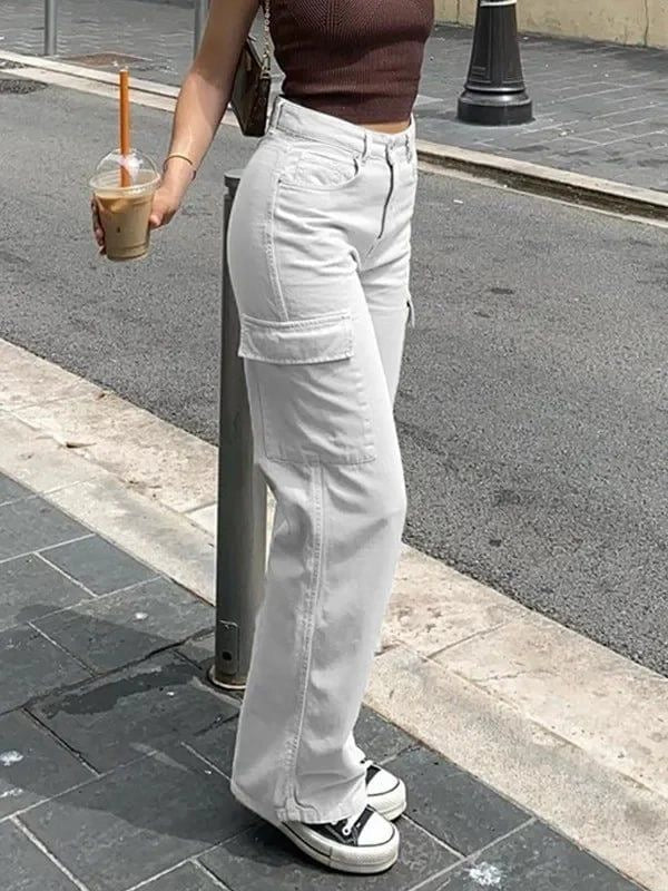 Highwaist White Cargo Denim