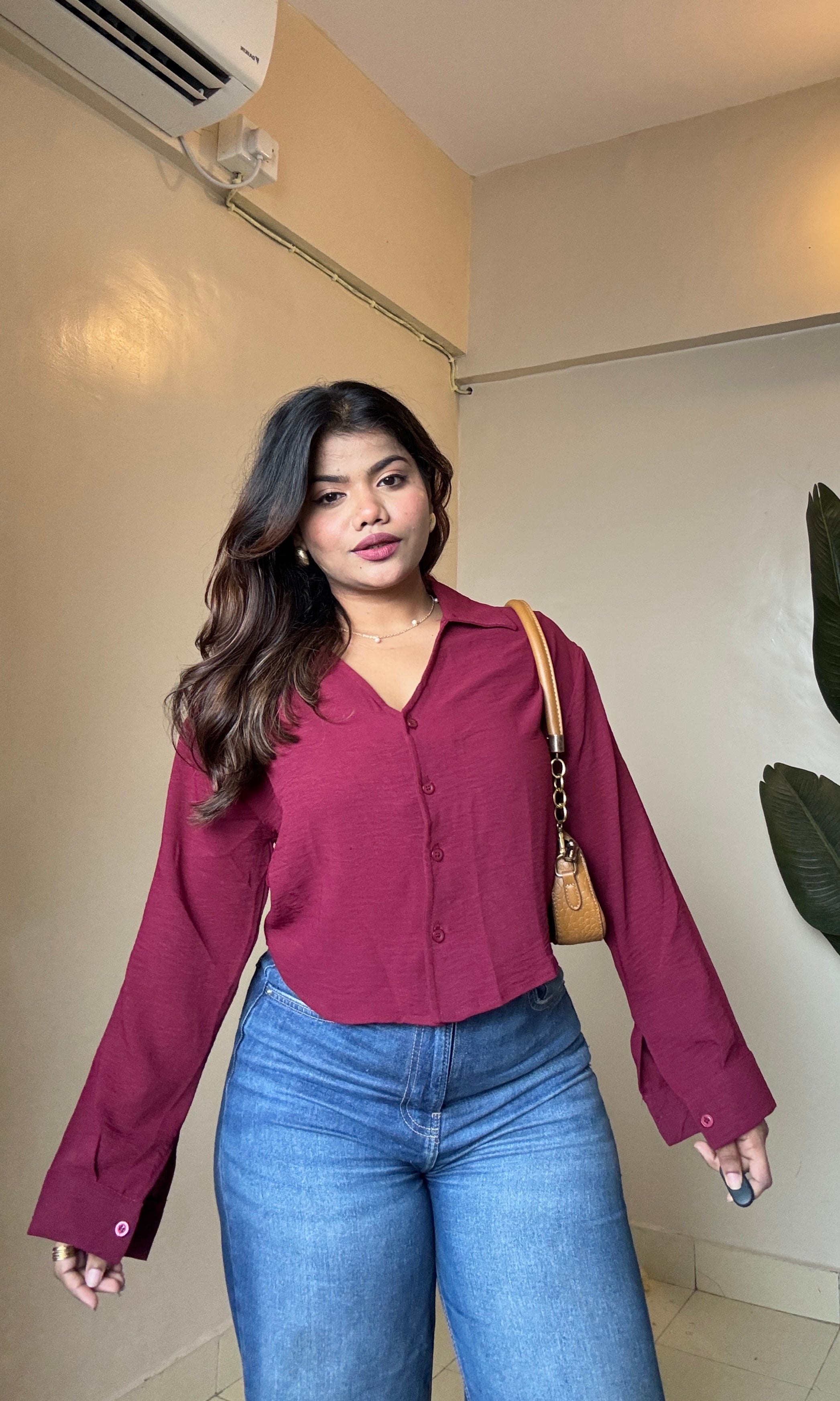 Fancy V Neckline Crop Shirt