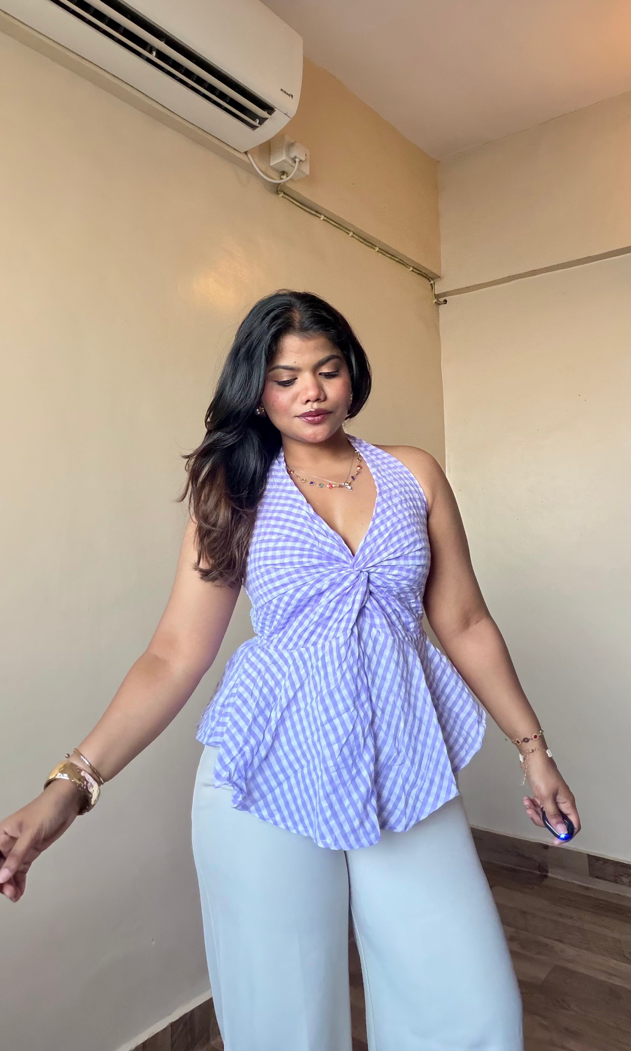 Checker Halter Neck Top