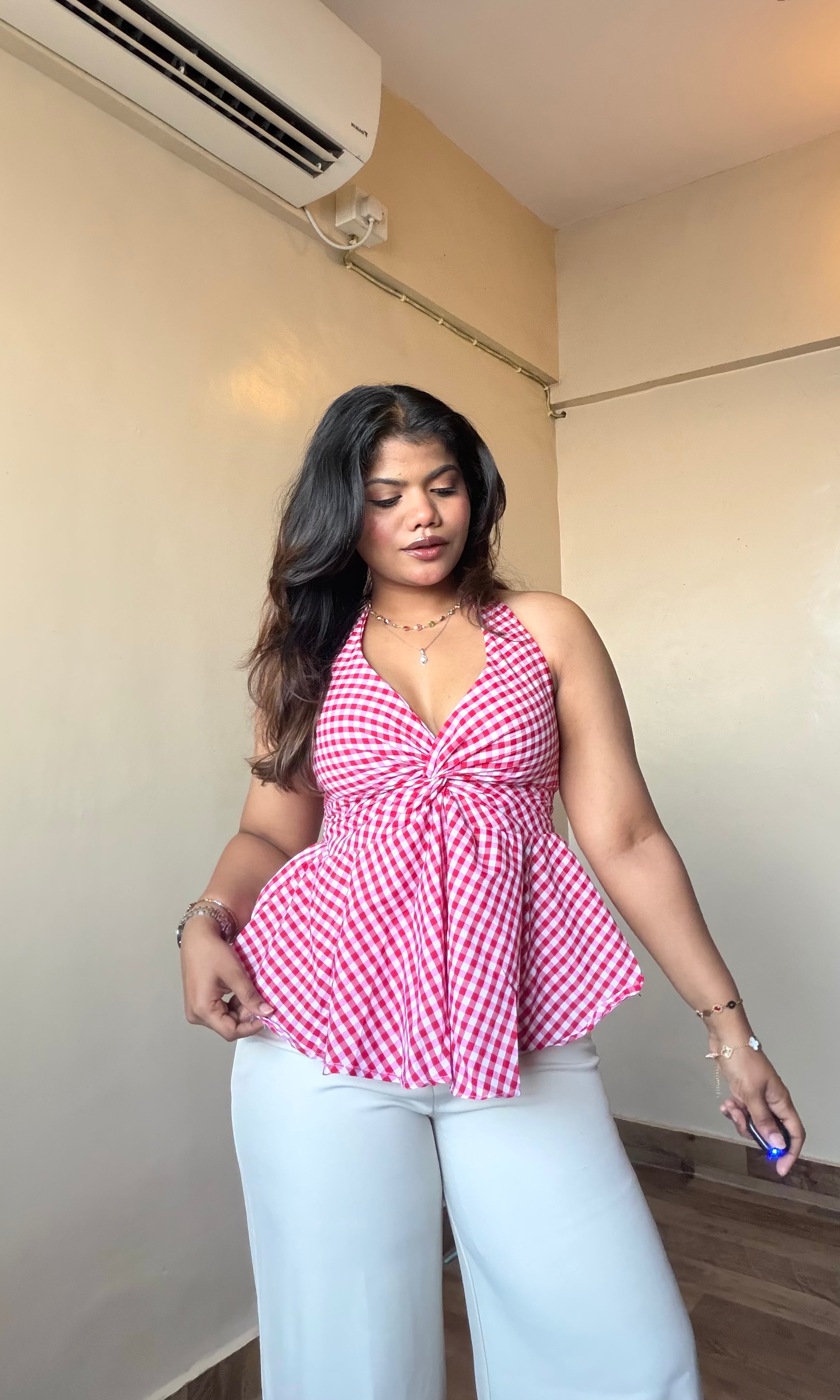 Checker Halter Neck Top