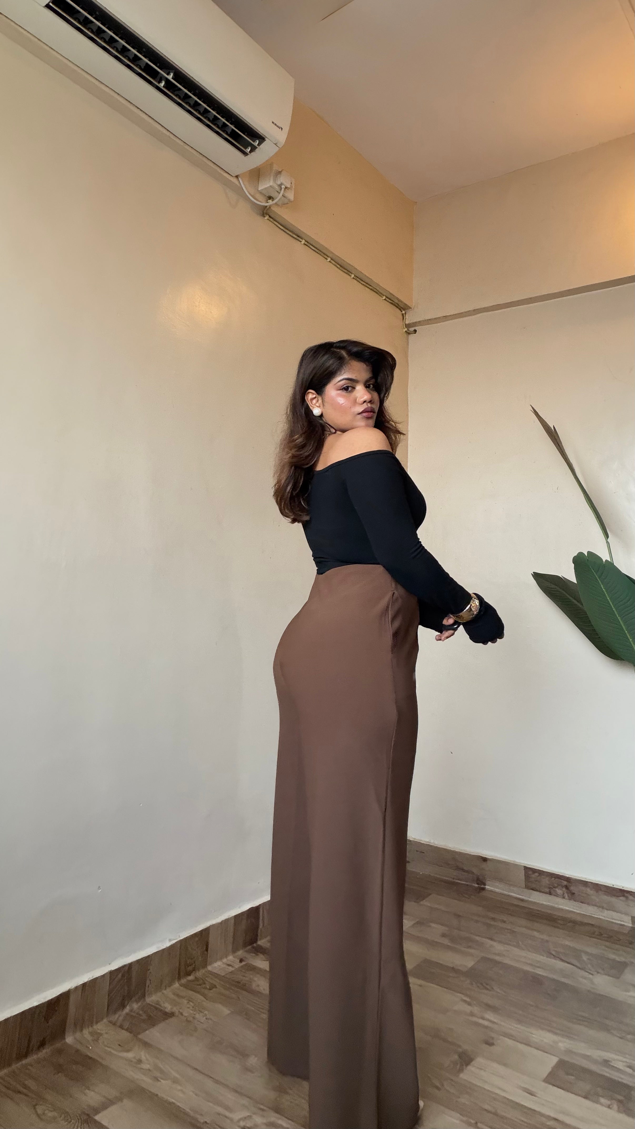 Premium Brown Sculpted Flared Pant