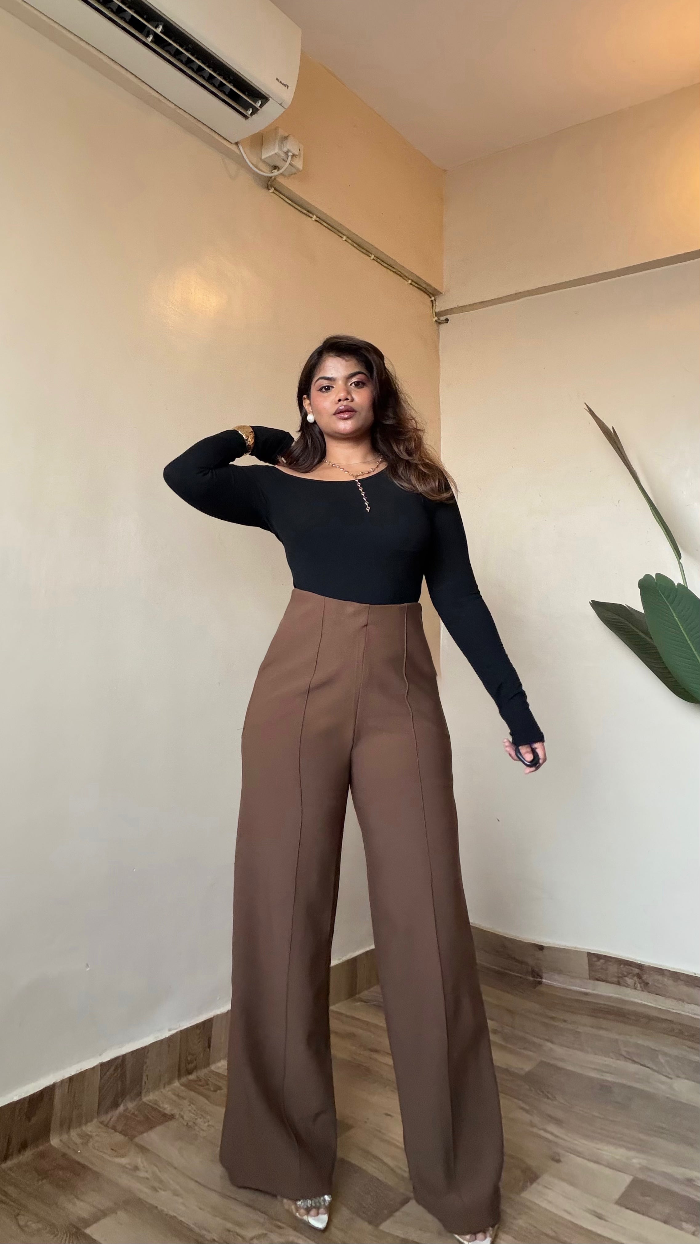 Premium Brown Sculpted Flared Pant