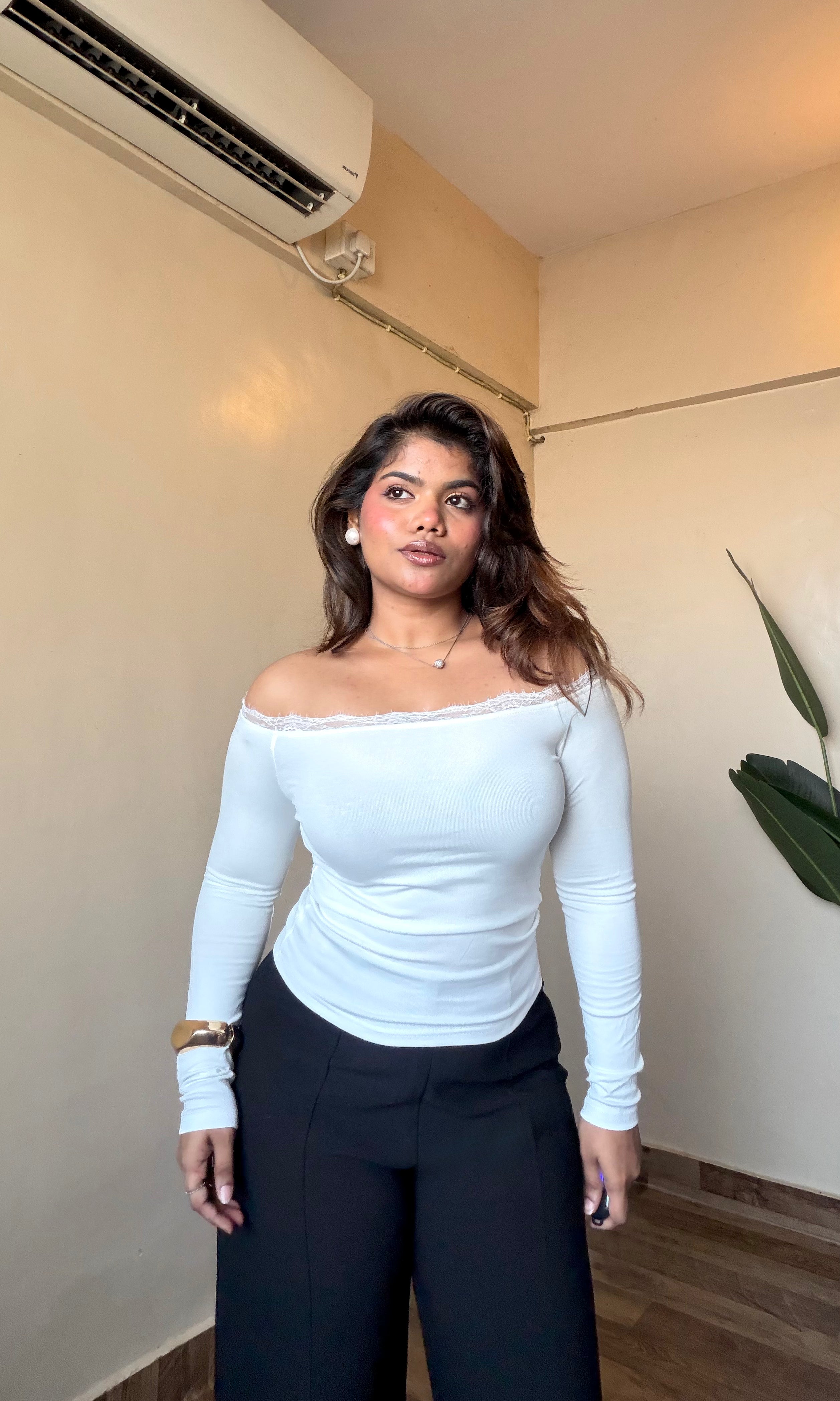 Off-Shoulder Lace Detailing Top