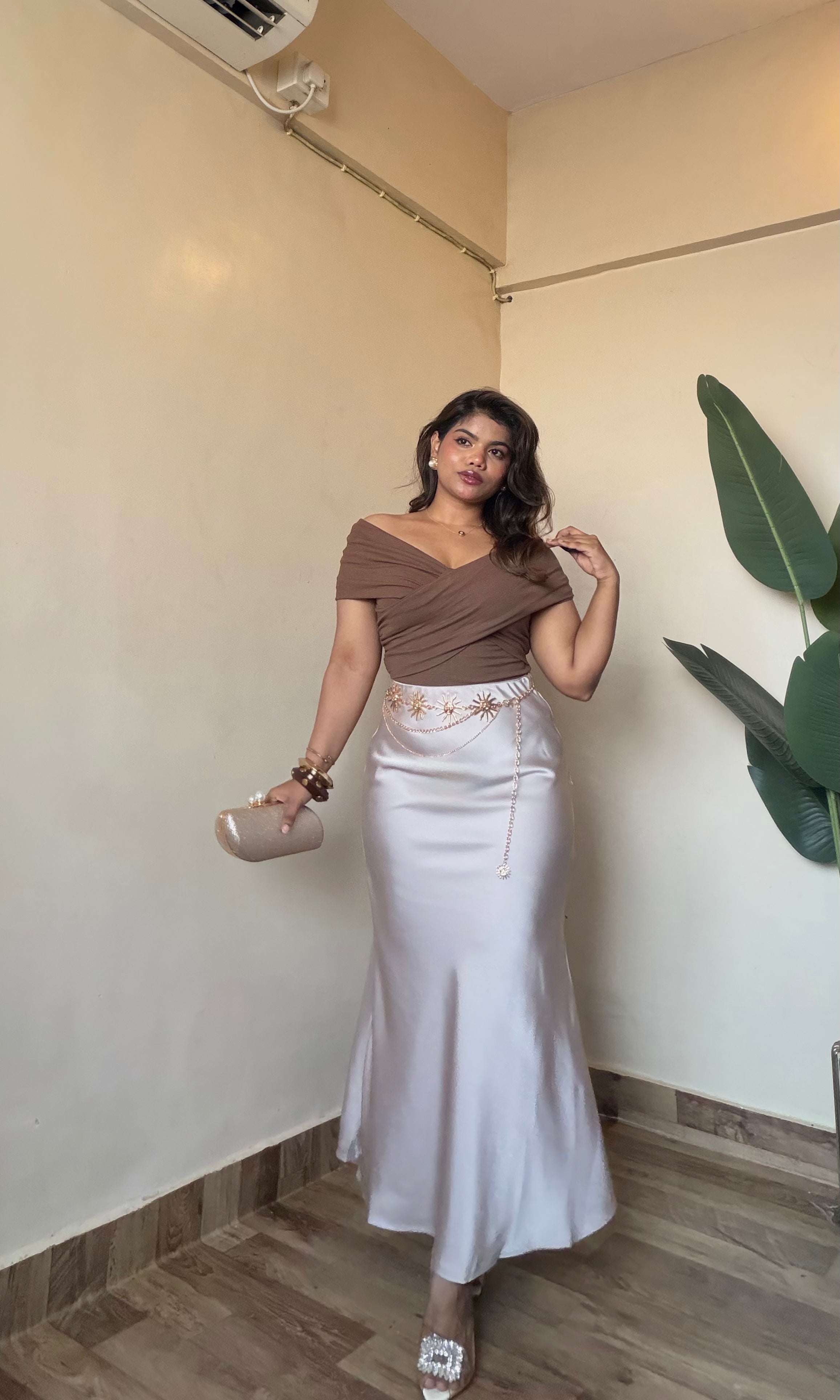 Premium Ivory Champagne Satin Skirt