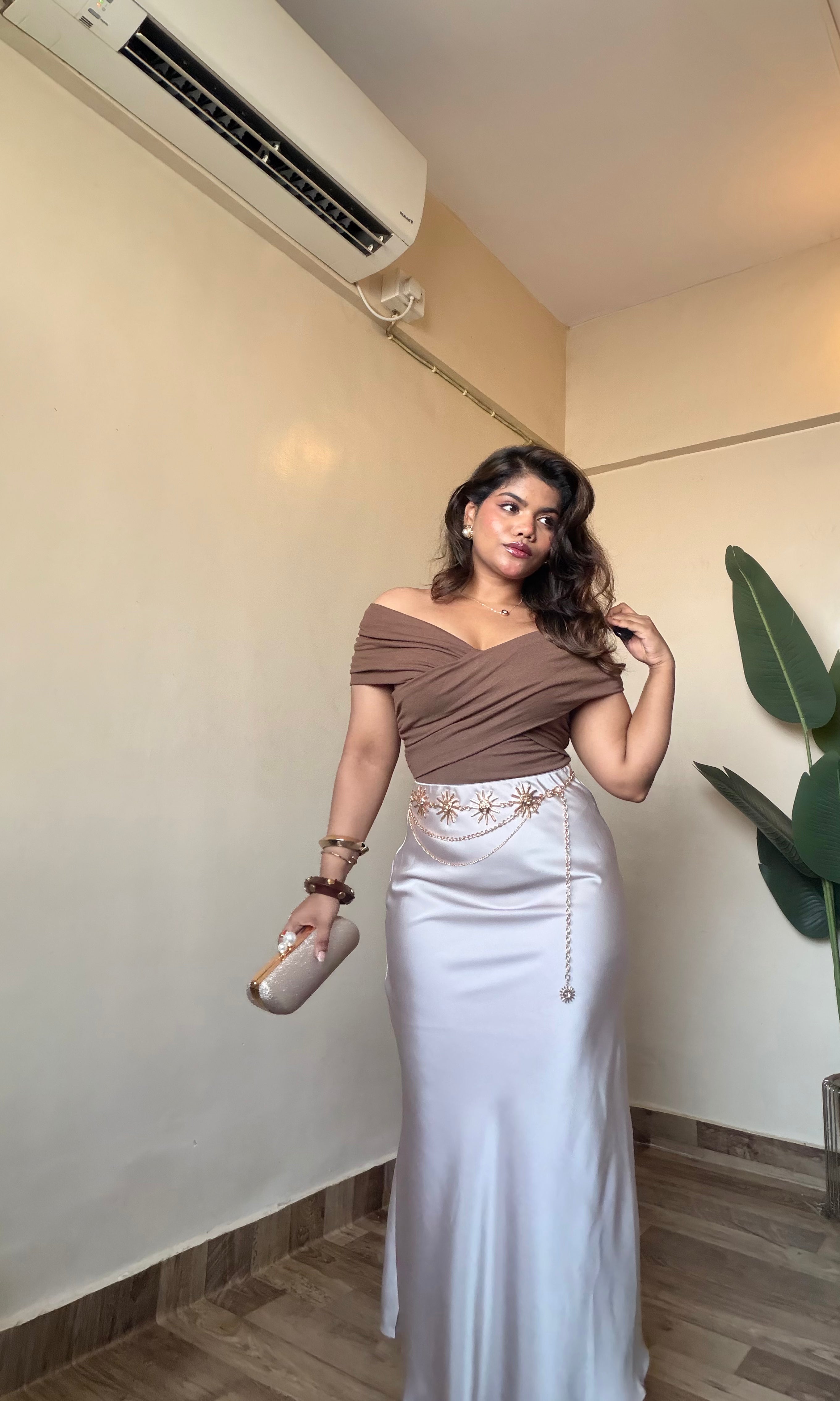 Premium Ivory Champagne Satin Skirt