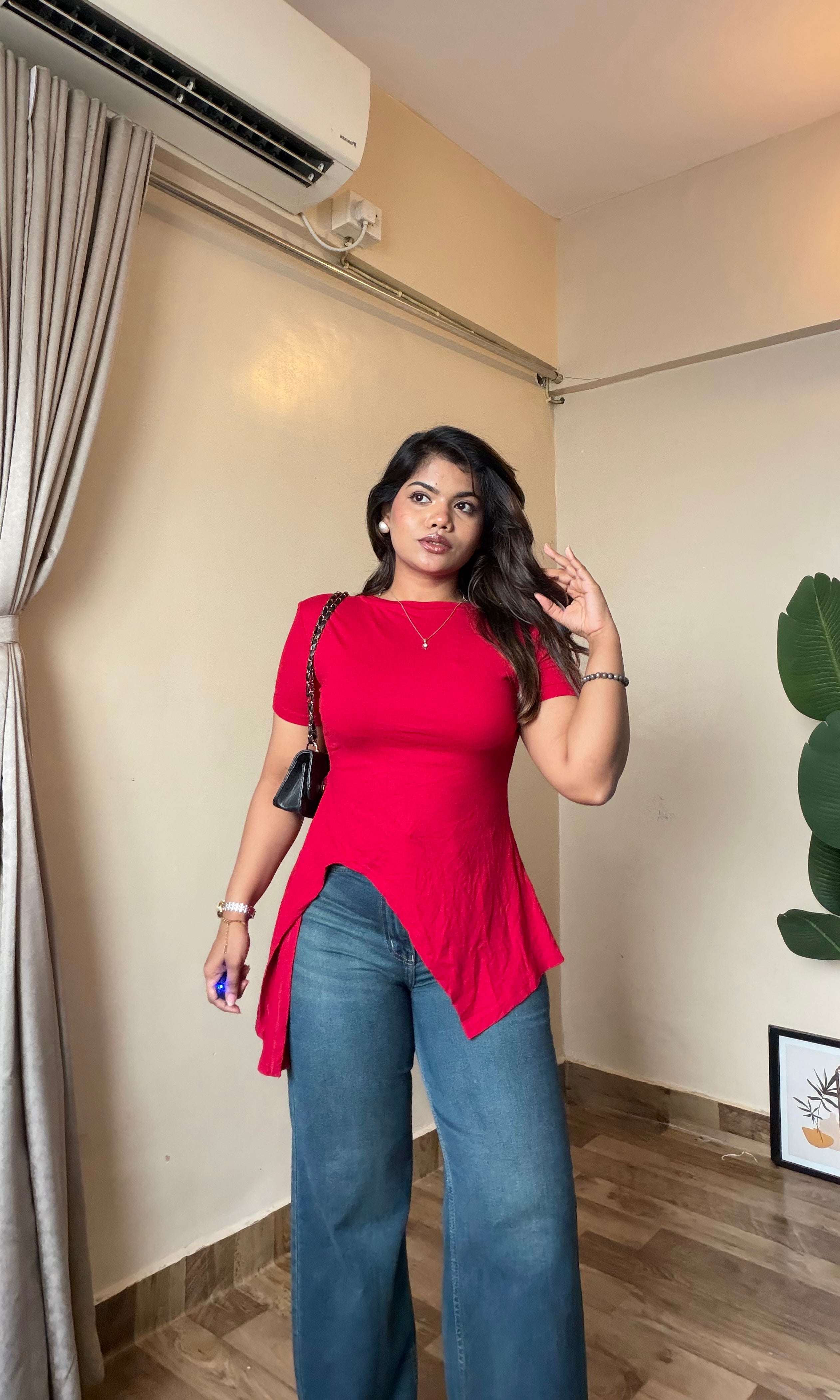 Fitted Asymmetric Half Sleeve Top - #9901