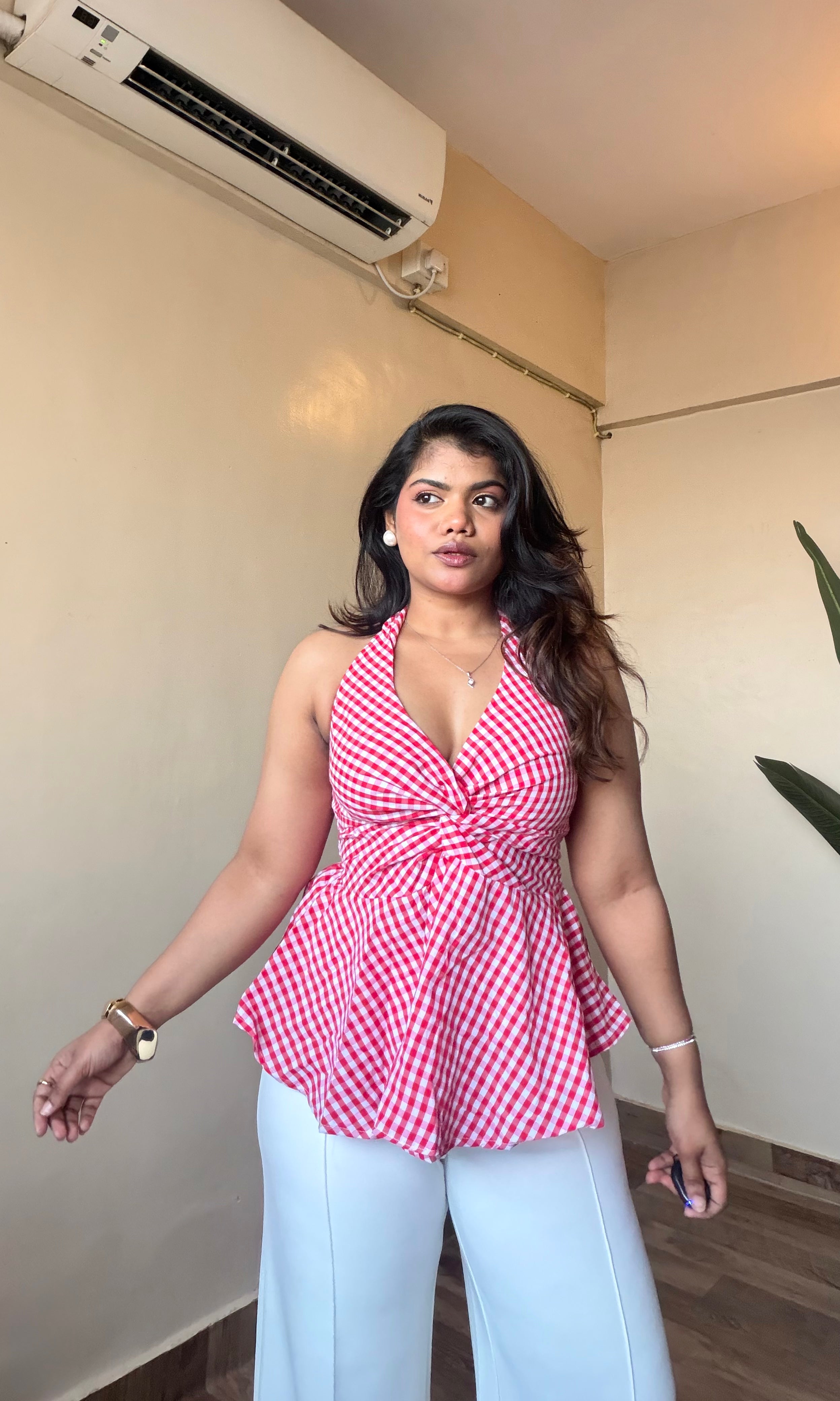 Checker Halter Neck Top