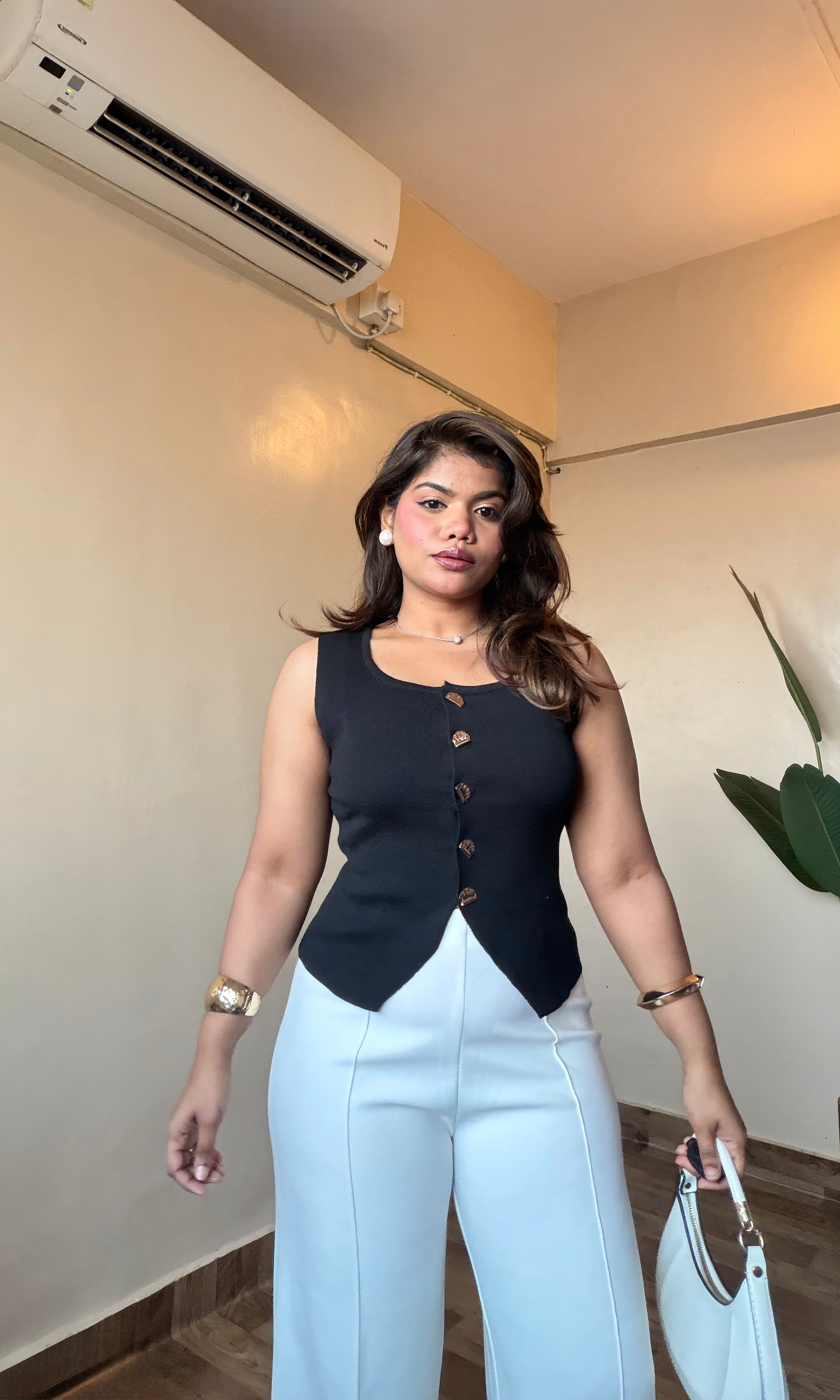 Golden Metallic Button Waist-Cost