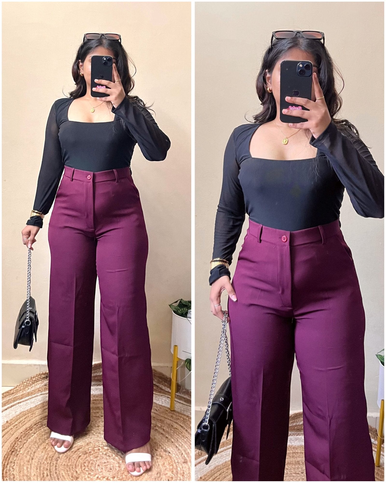 Korean Wine Colour High Waist Trouser