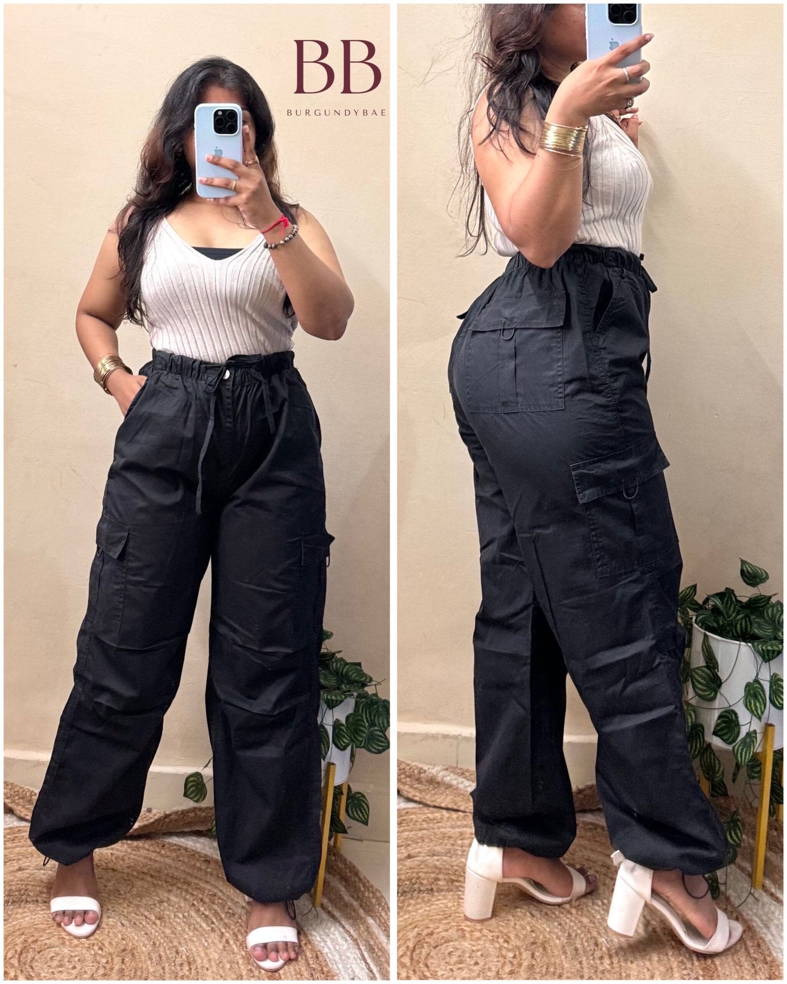 Black Cotton Parachute Pants