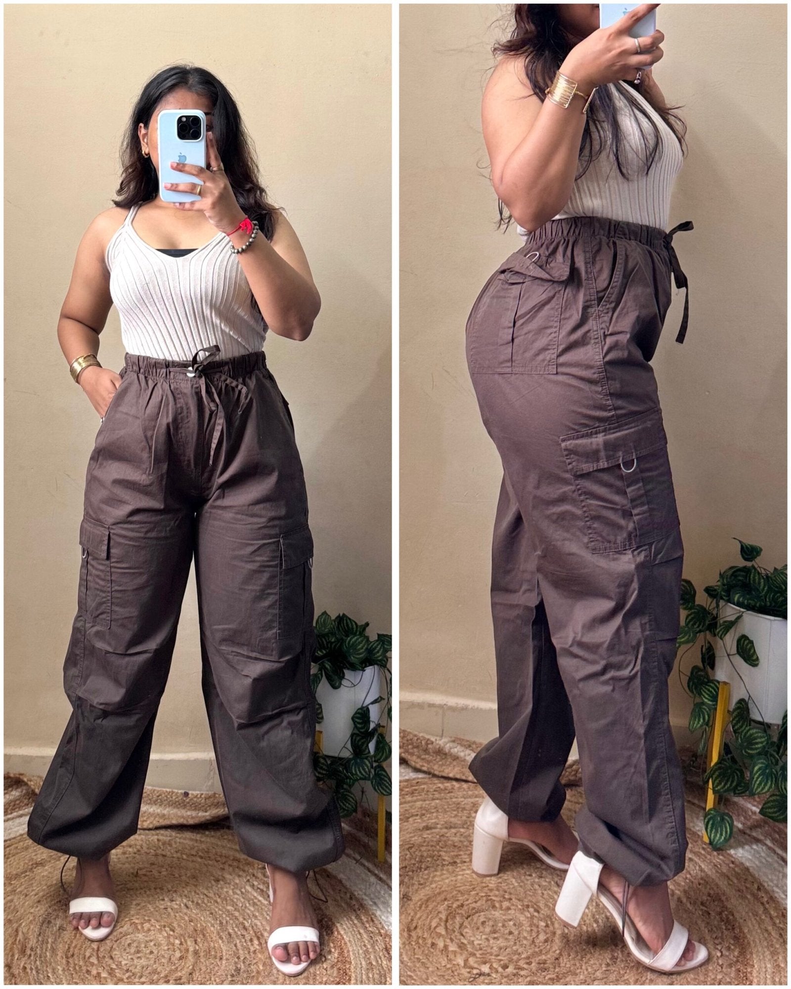 Brown Cotton Parachute Pants