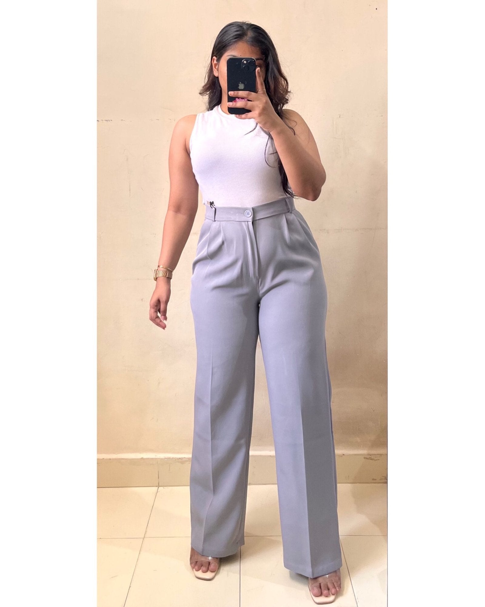 Korean Plated Grey High Waist Trouser