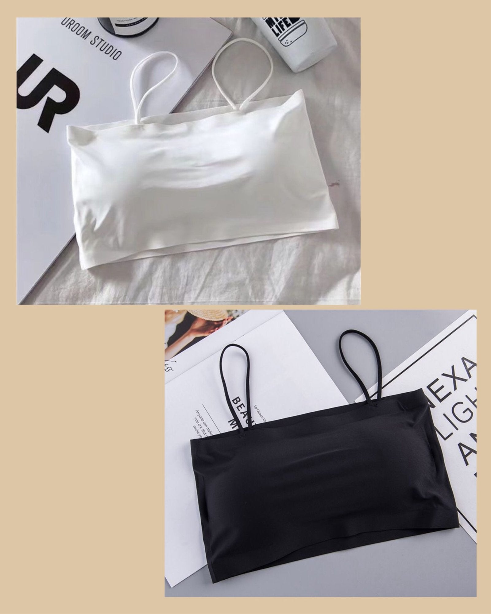 Combo Black White Cami Padded Brallate