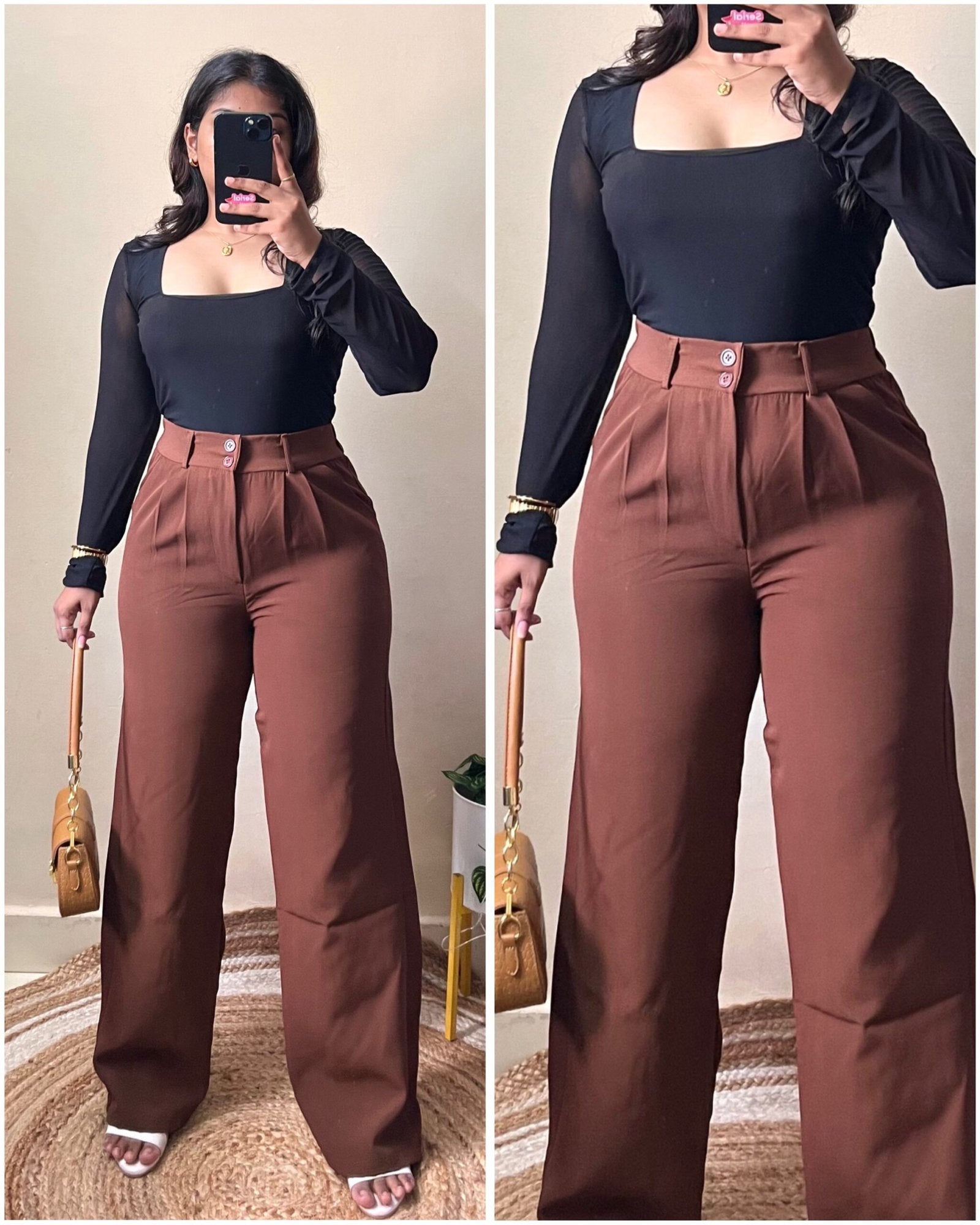 Korean Rust Double Button High Waist Pant