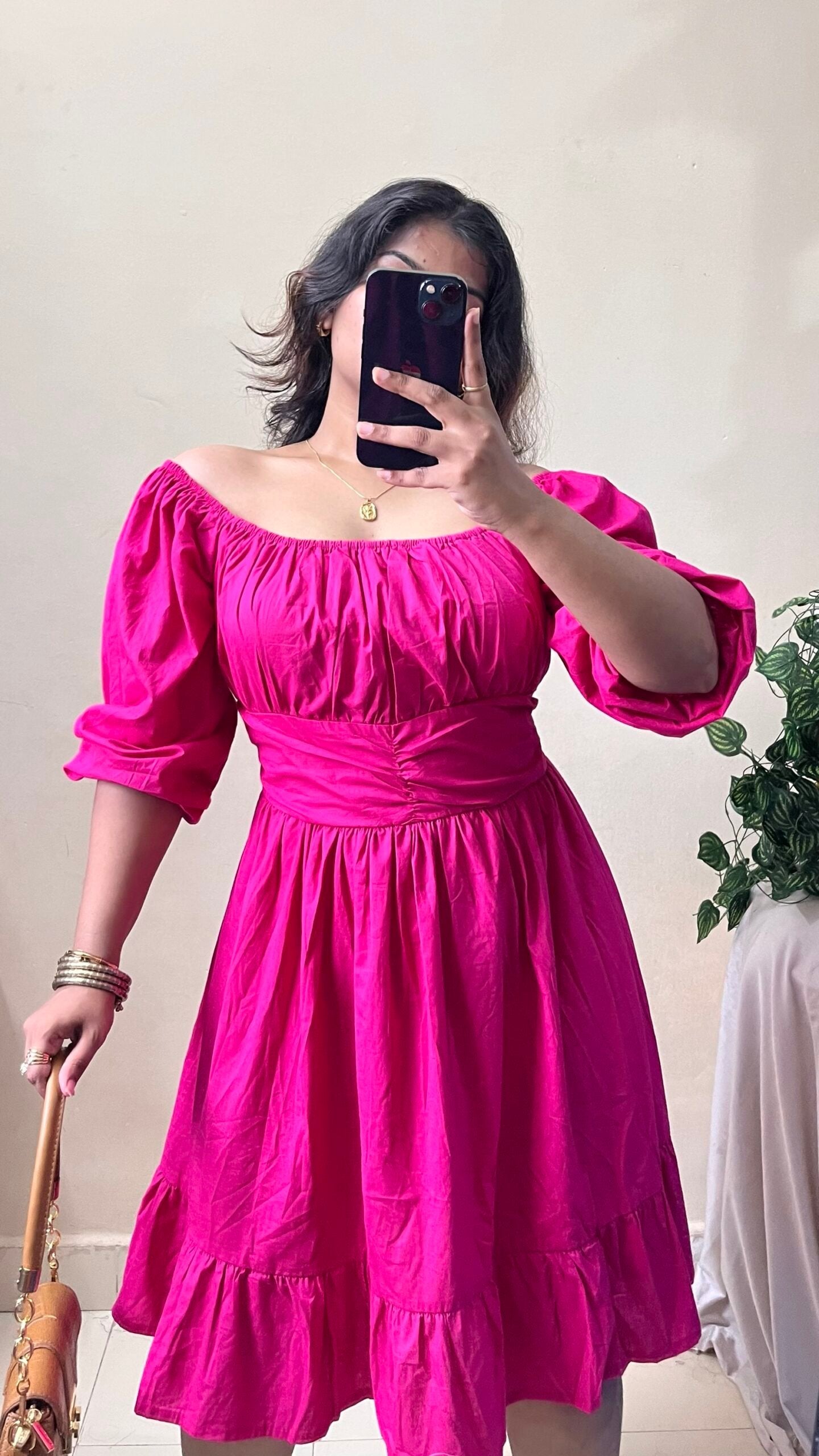 Hot Pink Waist Ruched Dress