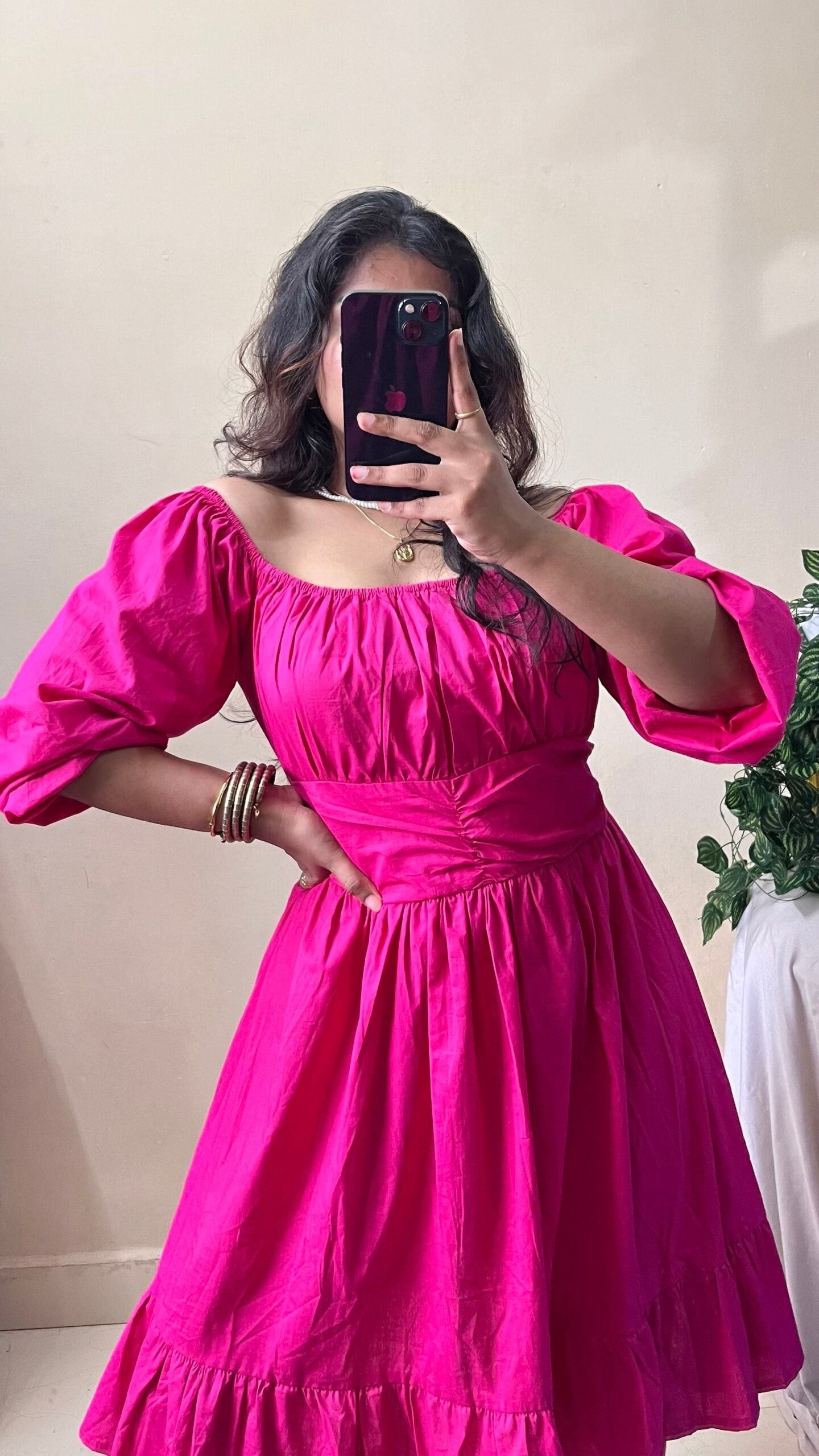 Hot Pink Waist Ruched Dress