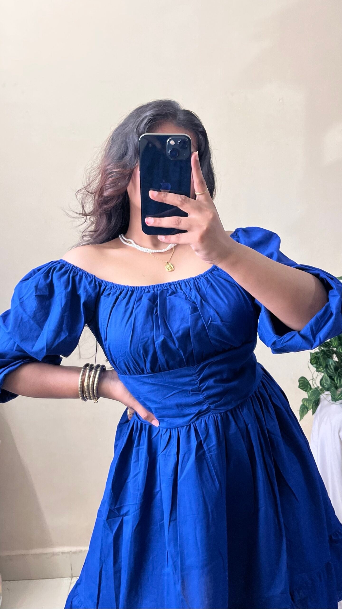 Blue Waist Ruched Dress (Free Size : 32-40 Bust)