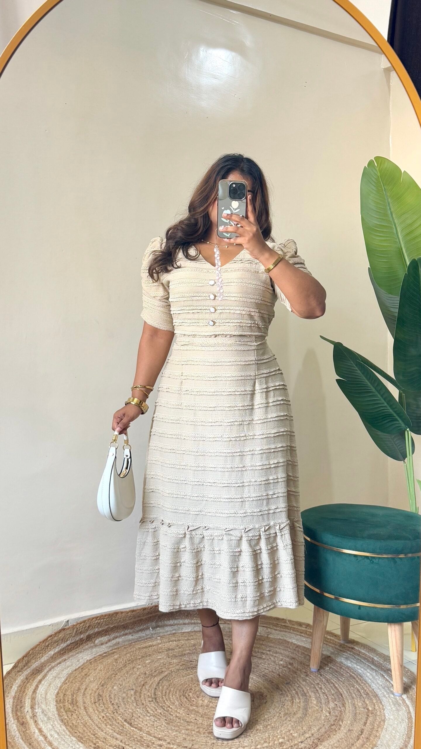 Beige Ruffle Dress(Free Size: 30-38 Bust)
