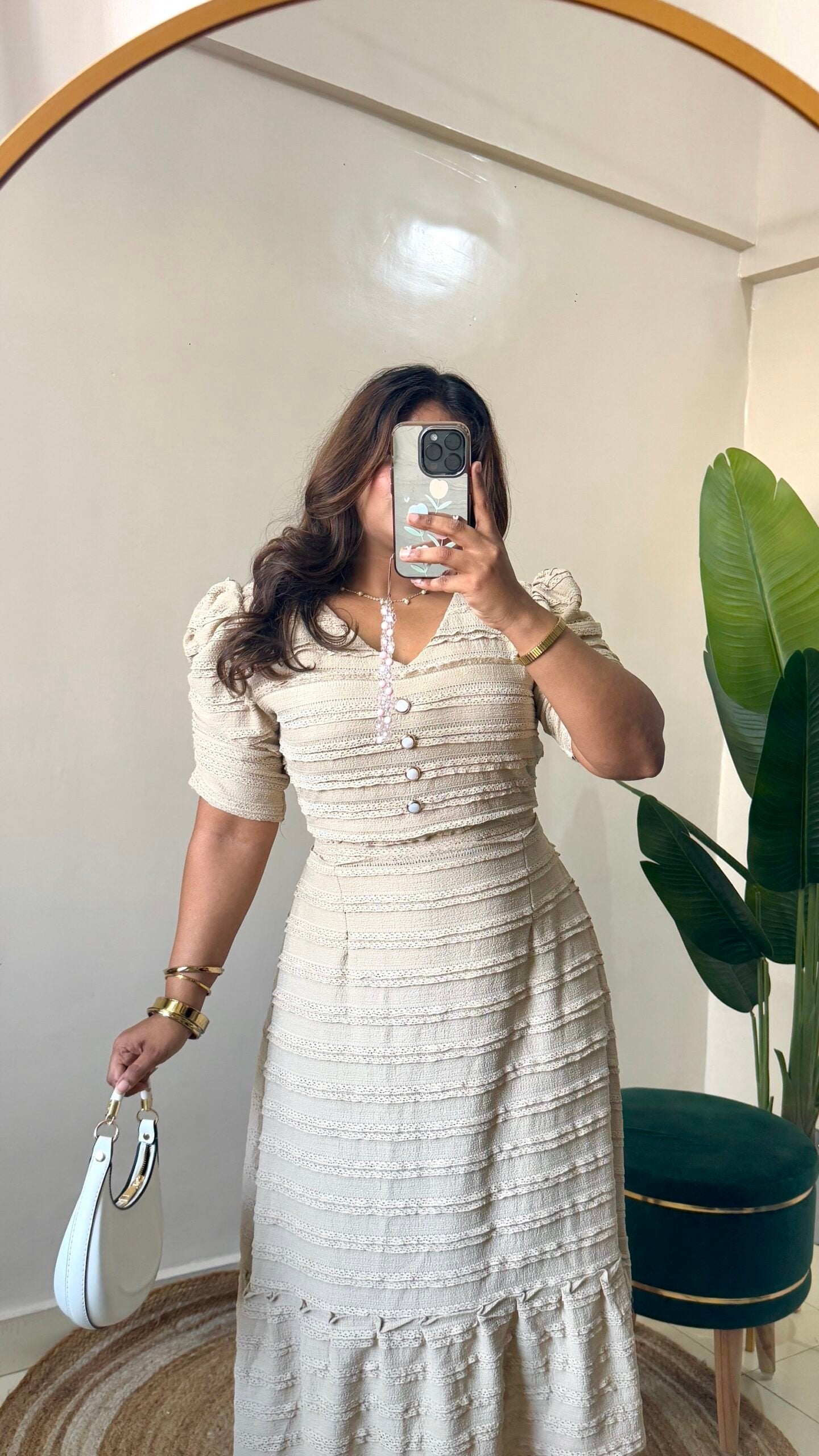 Beige Ruffle Dress(Free Size: 30-38 Bust)