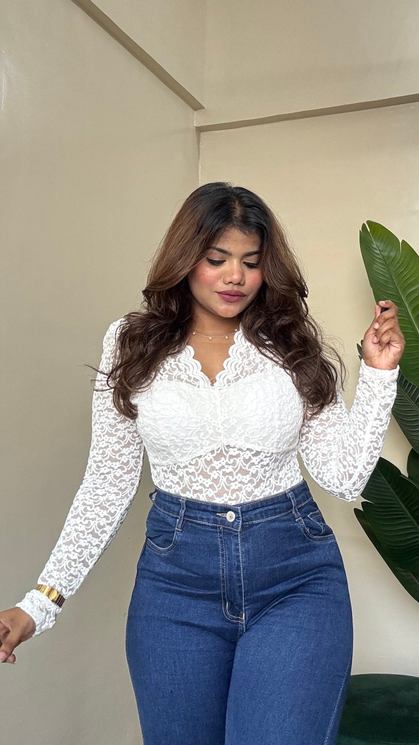 White Velvet Lacework Top