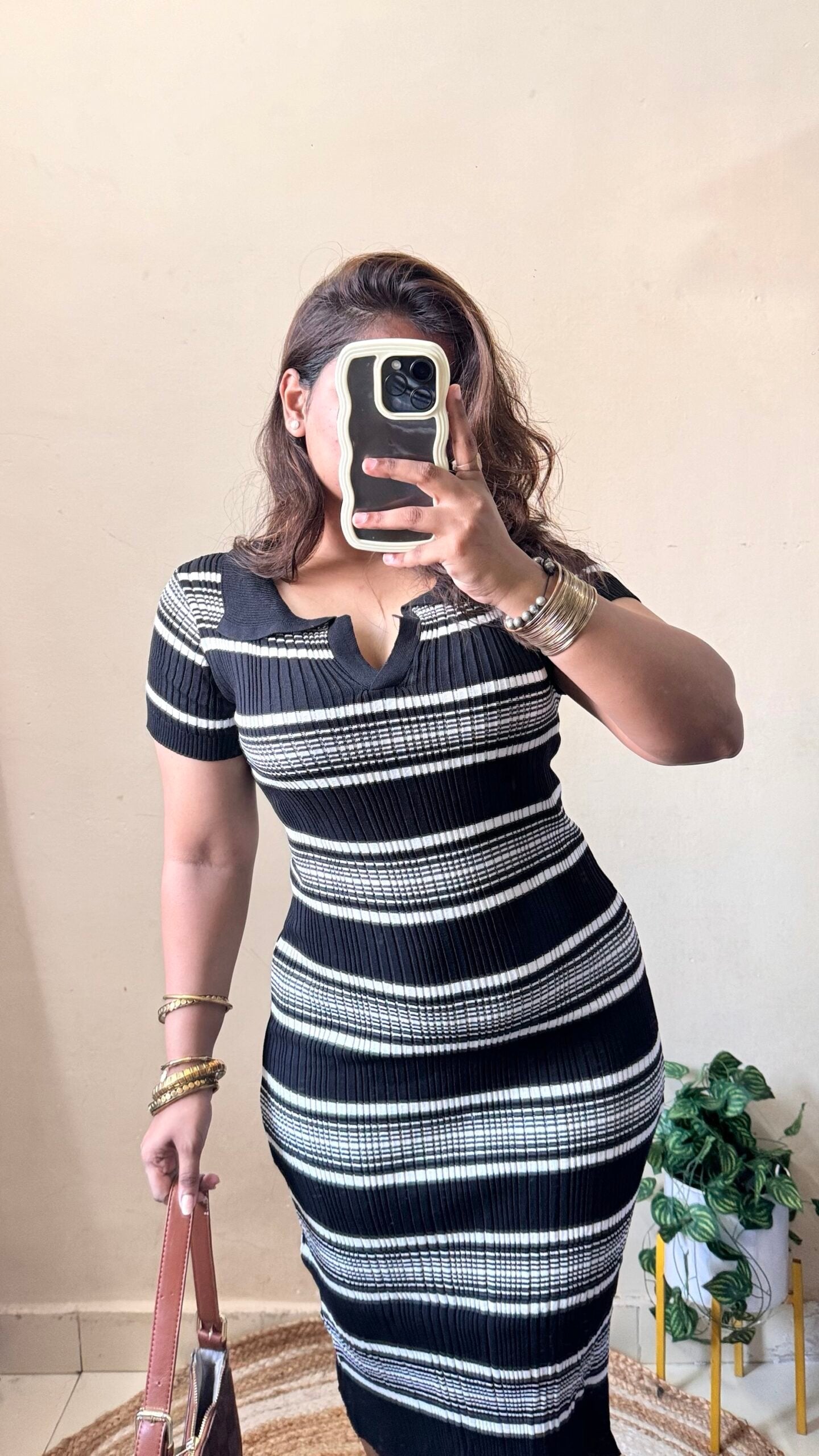 Black Striped Collar Bodycon Dress