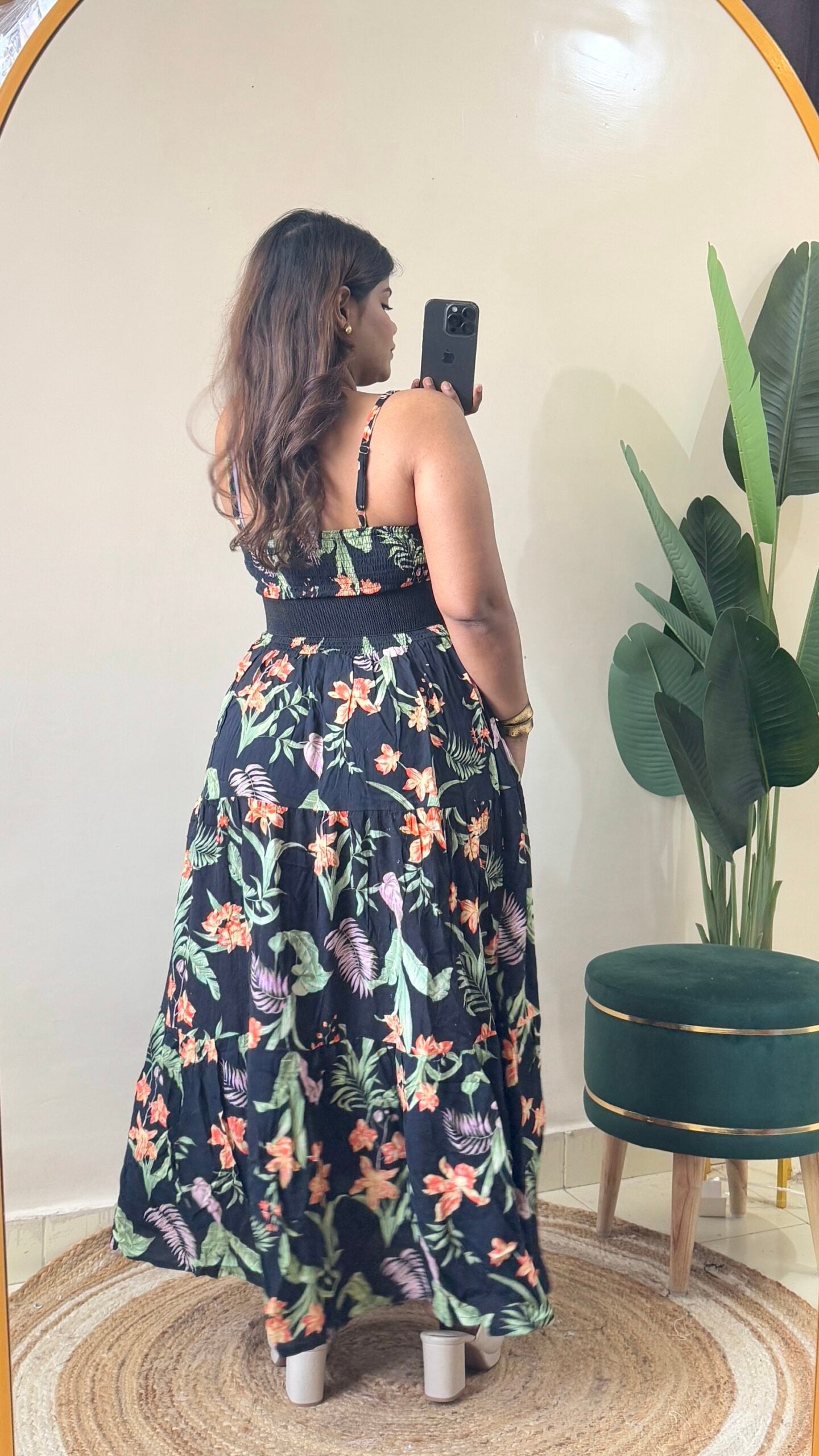 Black Floral Flowy Dress With Belt