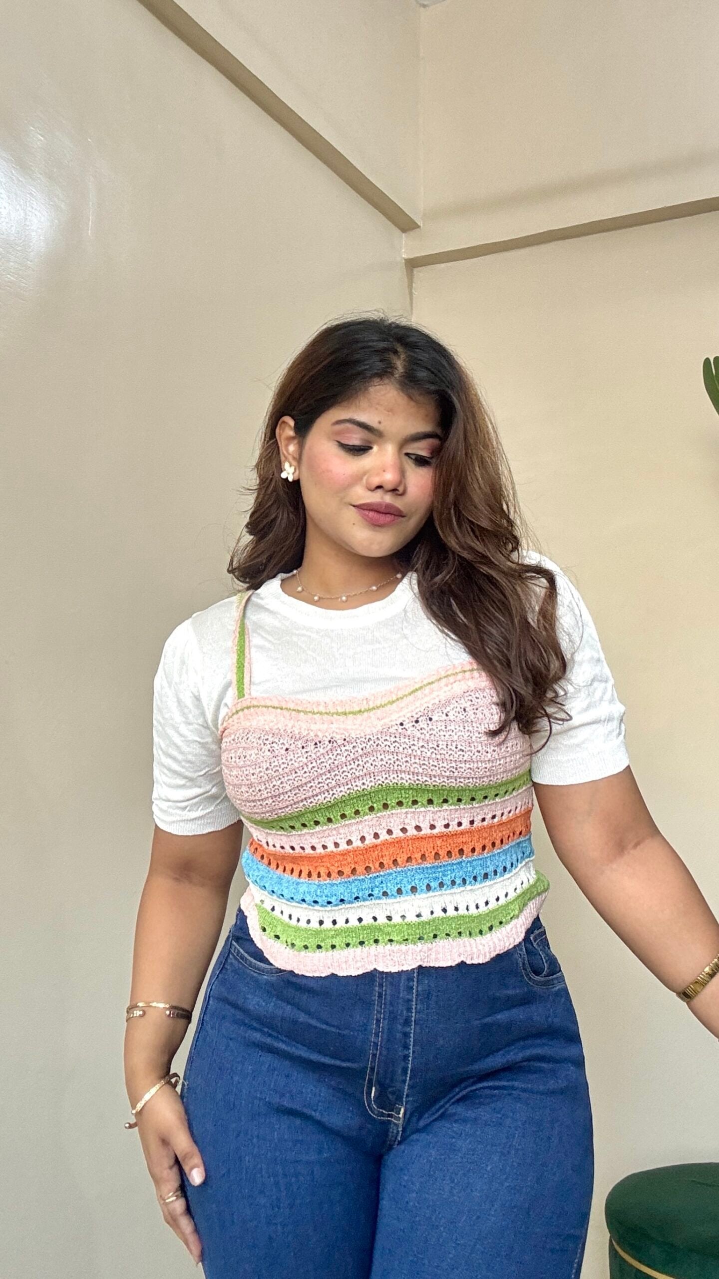White Rainbow Crochet Top