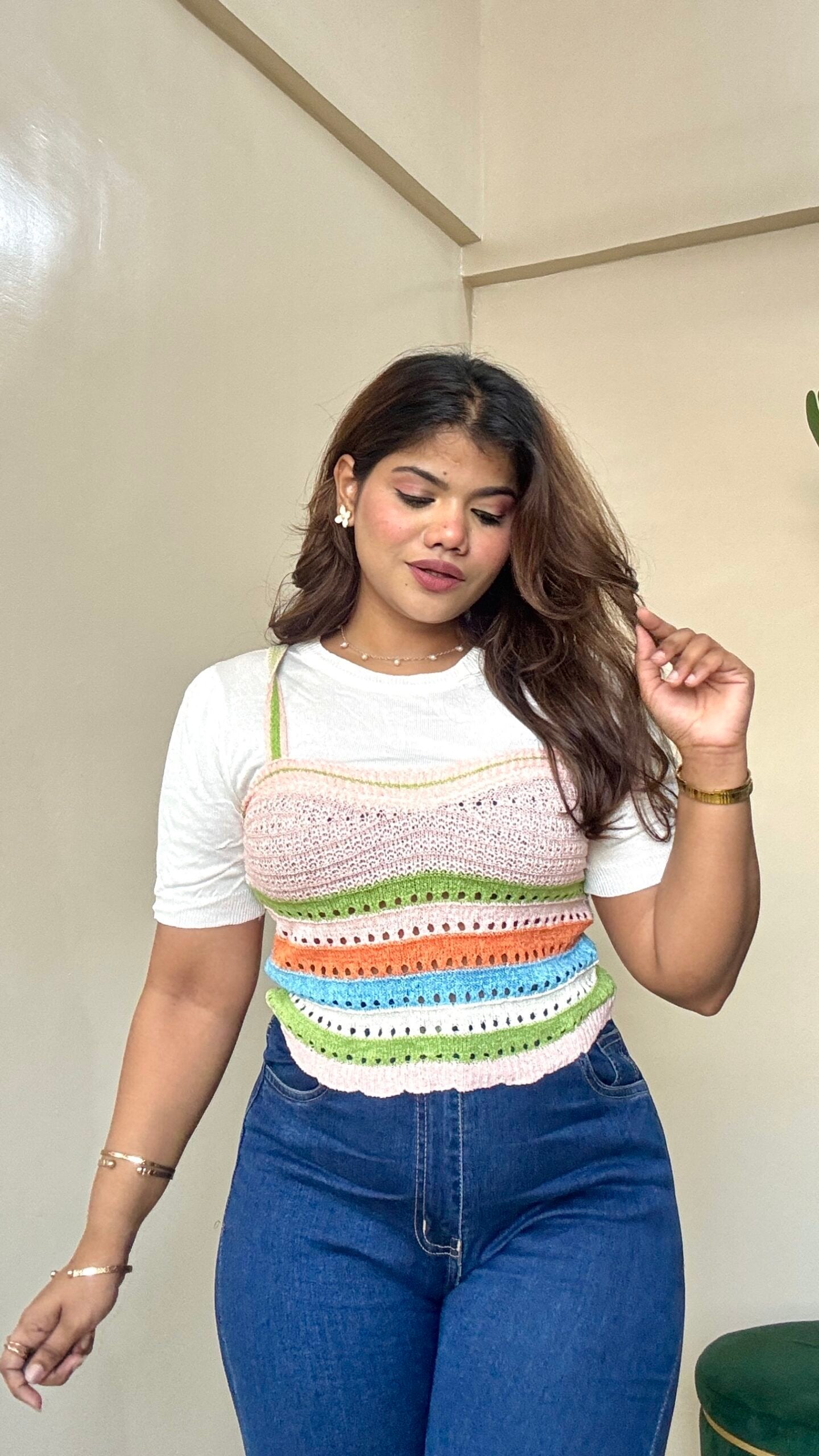 White Rainbow Crochet Top
