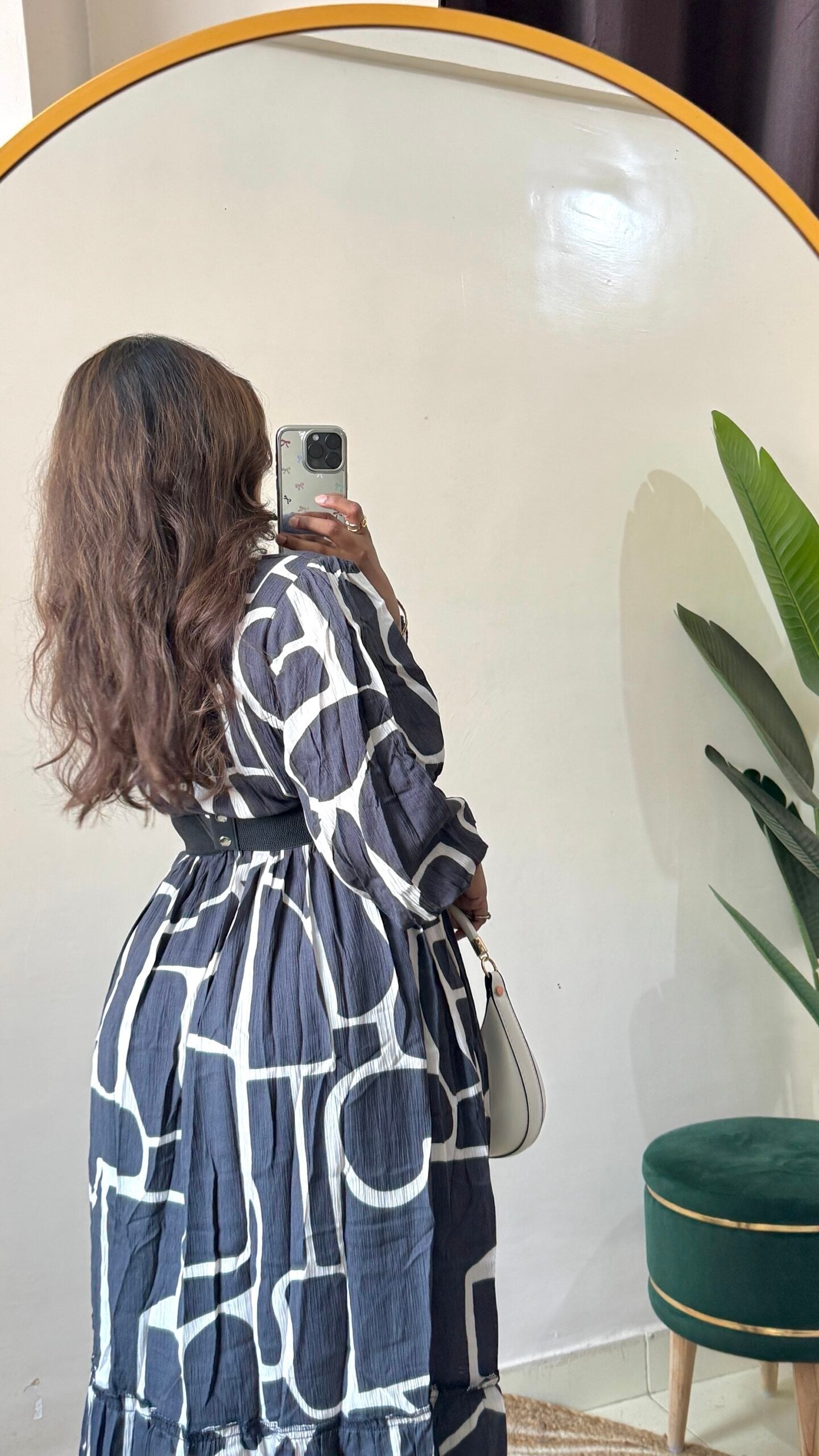 Grey White Floral Dress With Belt