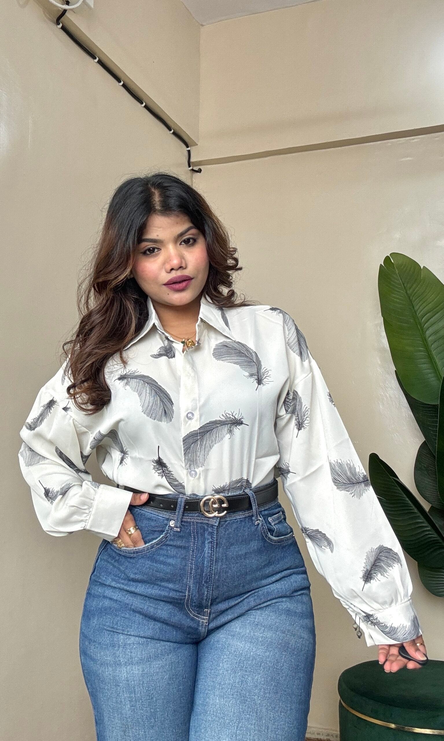 White Leaf Printed Shirt